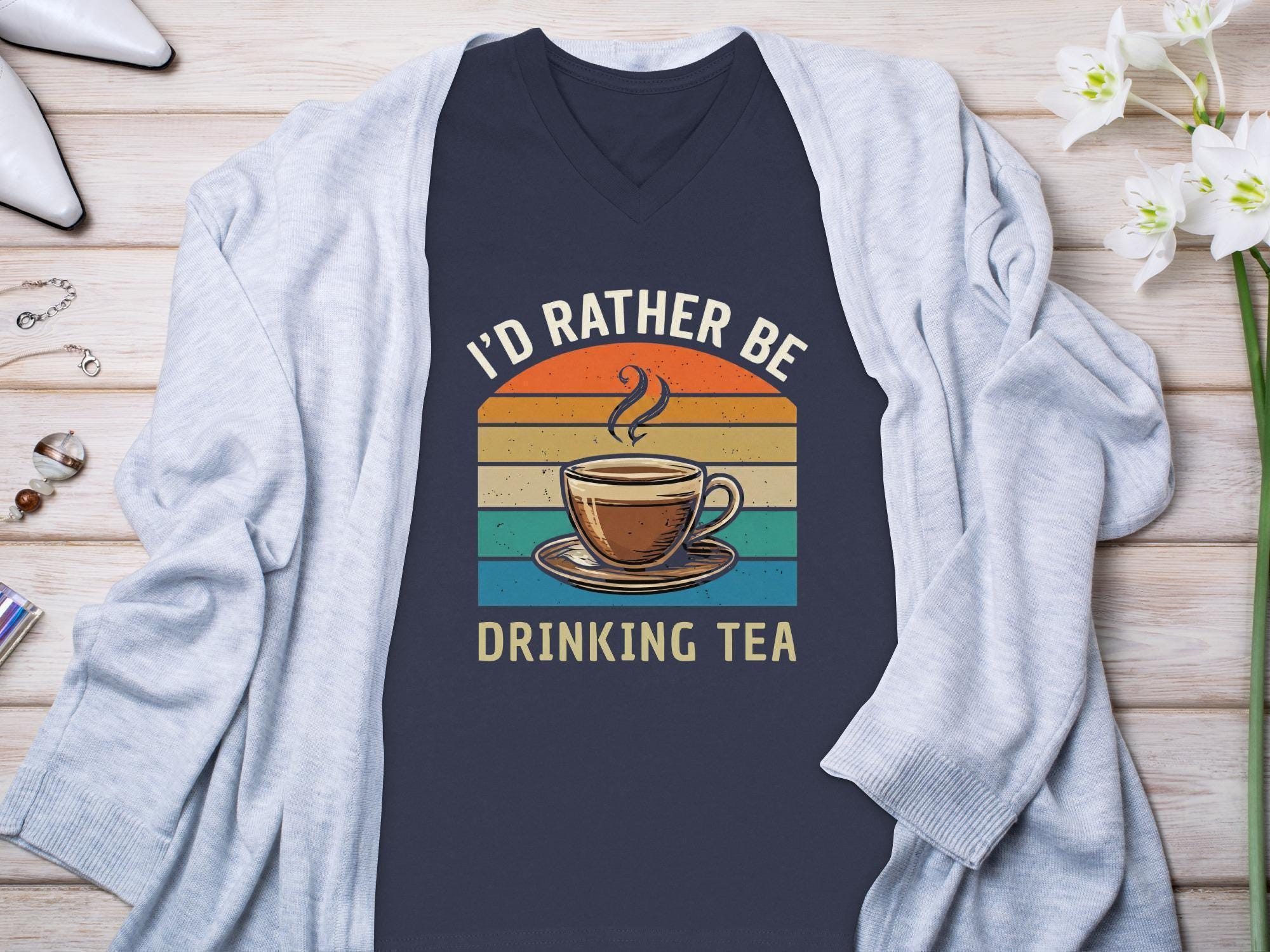 Tea Lover T-Shirt, I'd Rather Be Drinking Tea Shirt, Retro Style T Shirt, Tea Cup Design T-Shirt, Relaxing Gift Tee