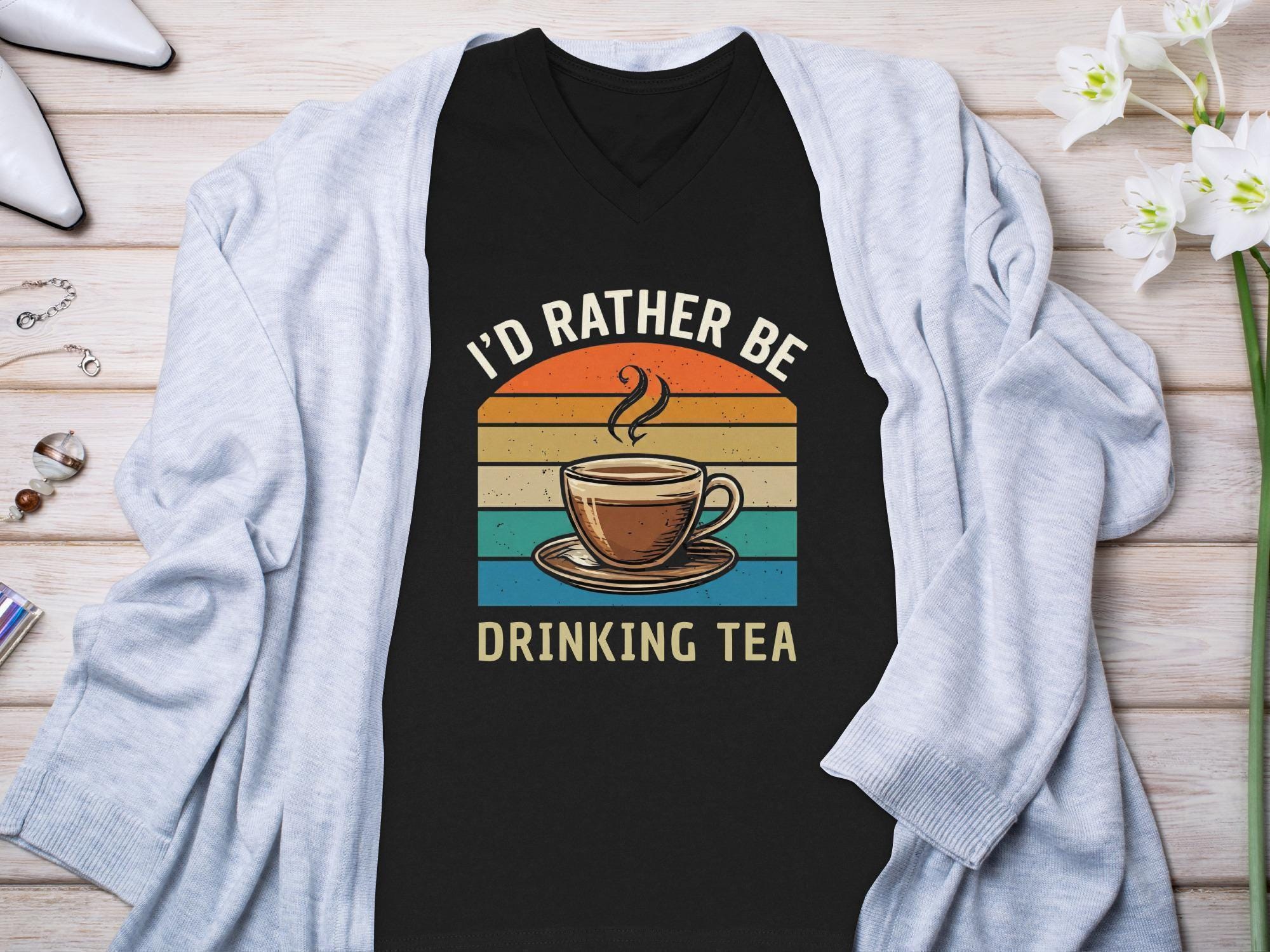 Tea Lover T-Shirt, I'd Rather Be Drinking Tea Shirt, Retro Style T Shirt, Tea Cup Design T-Shirt, Relaxing Gift Tee
