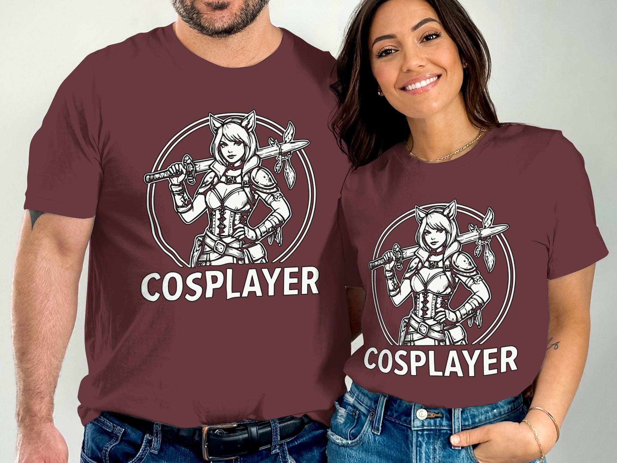 Cosplayer T-Shirt, Anime Girl Tee, Manga Style Top, Sword Design Clothing, Gift for Cosplay Fans
