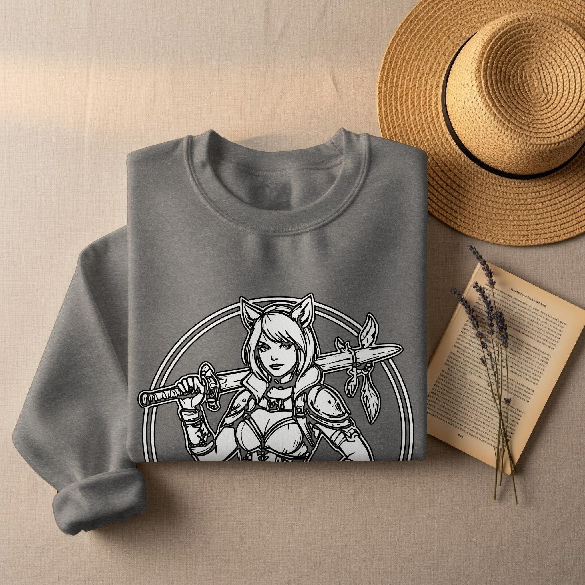 Cosplayer T-Shirt, Anime Girl Tee, Manga Style Top, Sword Design Clothing, Gift for Cosplay Fans