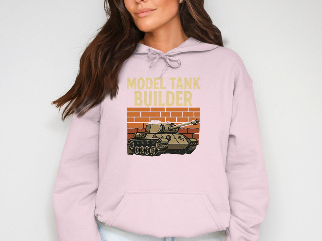 Model Tank Builder Hoodie, Military Enthusiast Sweatshirt, Tank Lover Gift, Unique Tank Design Hoodie, Brick Wall Graphic Top