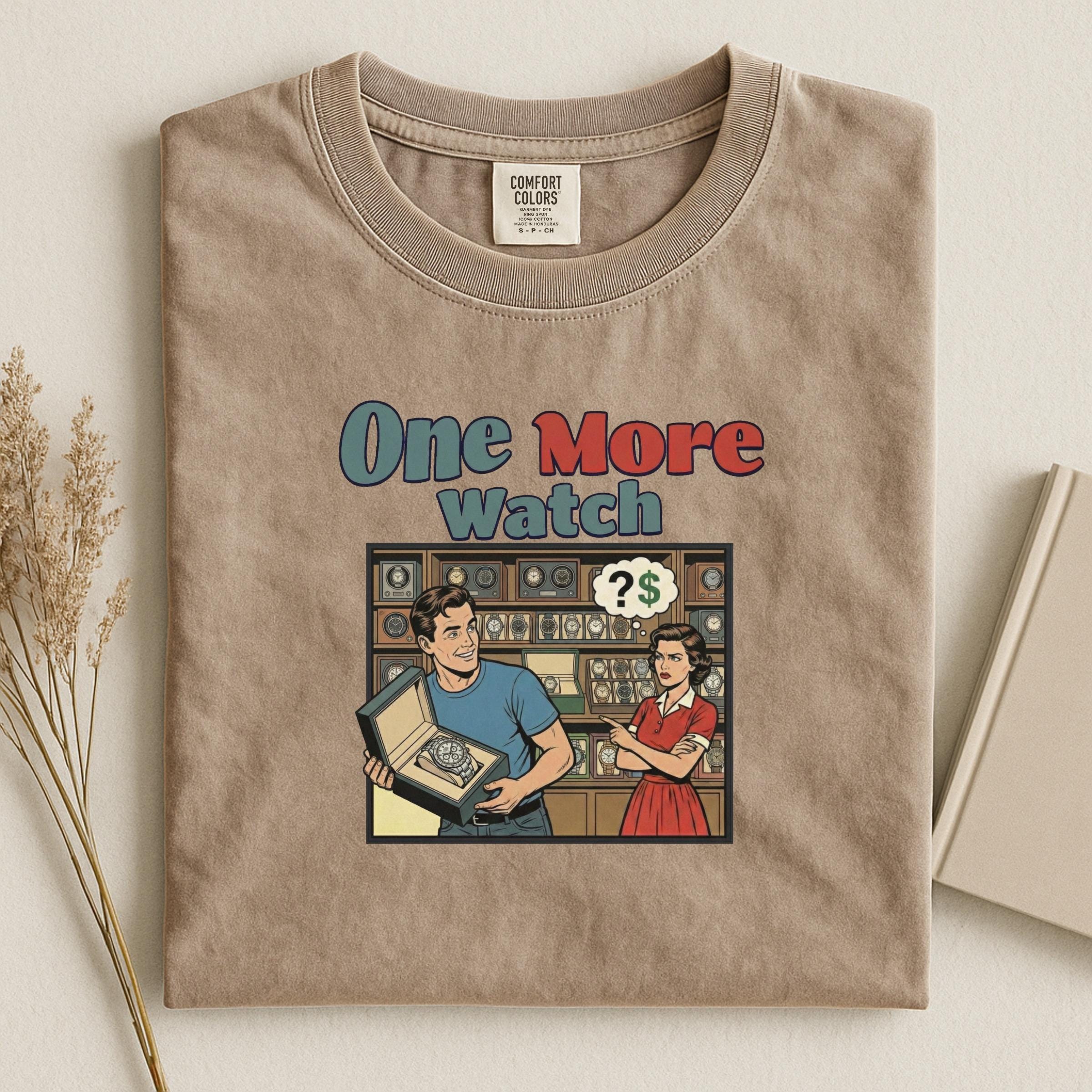 Vintage comic style graphic t shirt, One More Watch funny design, unique gift, humorous unisex tee, cool retro apparel