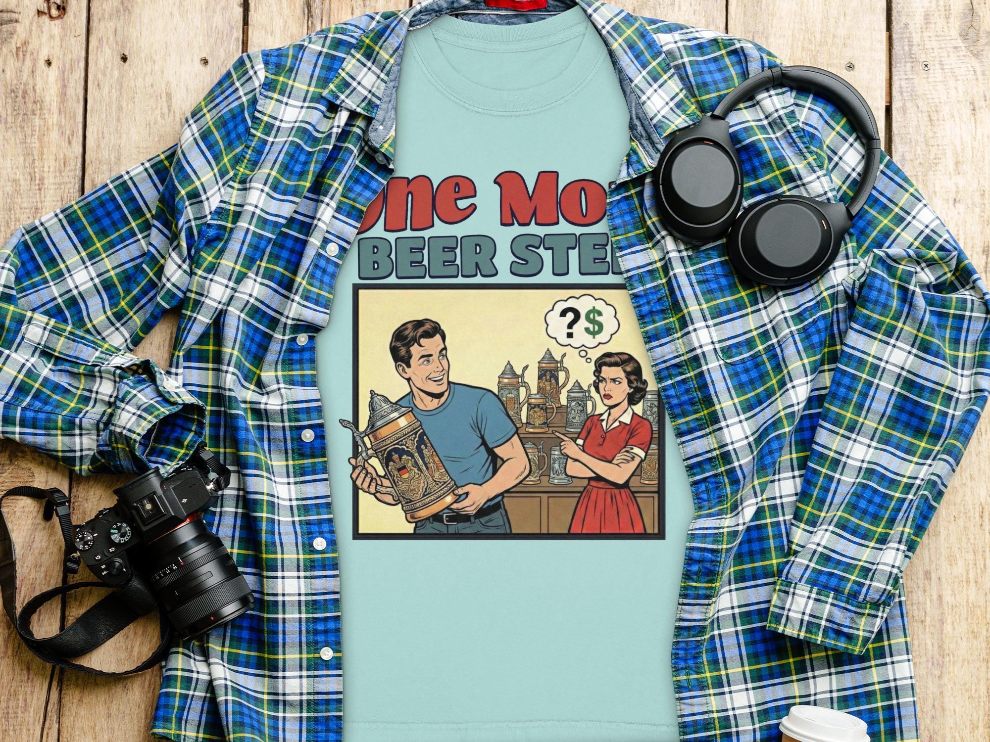One More Beer Steins Shirt, Funny Beer Shirt, Retro Style Tee, Vintage Drinking Humor, Graphic Tee for Beer Lovers, Gift for Him