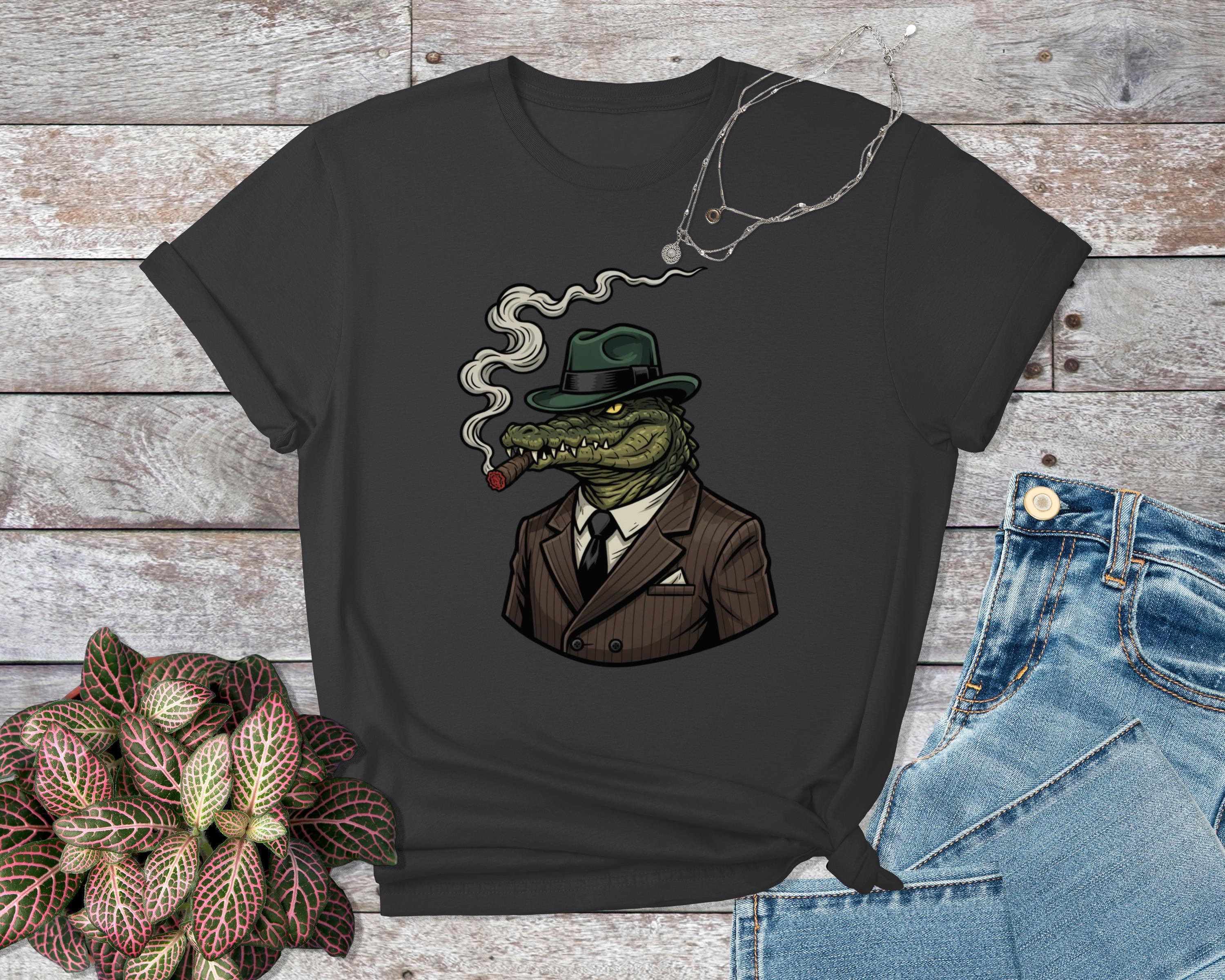 Crocodile Mafia Boss T-Shirt, Cigar Gator Tee, Gangster Alligator Shirt, Cool Animal Design, Funny Graphic Tee, Quirky Gift Idea