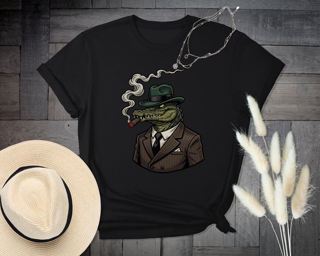 Crocodile Mafia Boss T-Shirt, Cigar Gator Tee, Gangster Alligator Shirt, Cool Animal Design, Funny Graphic Tee, Quirky Gift Idea