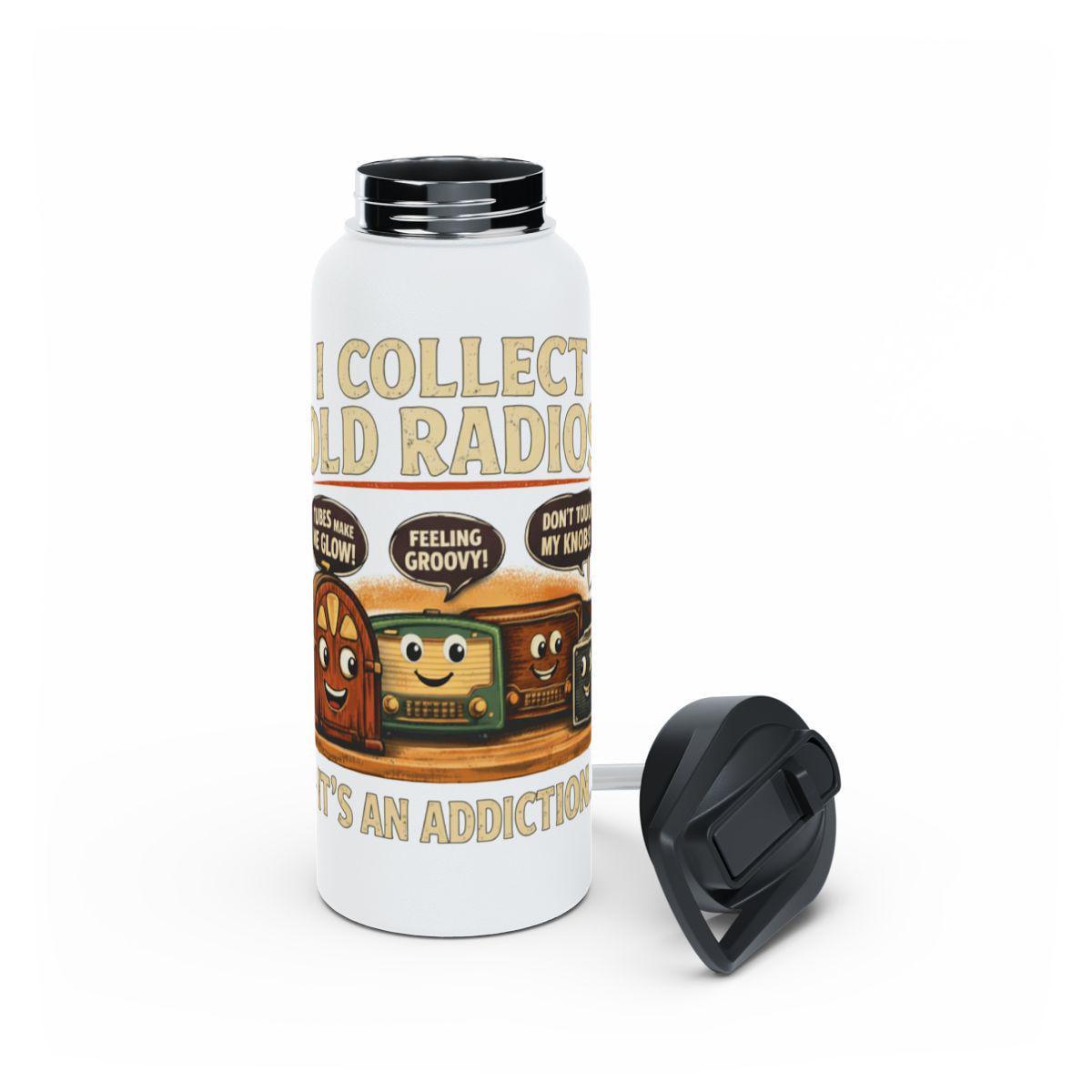 Vintage Radio Collection Water Bottle, Retro Design, Fun Collectors Gift, Unique Radio Enthusiast, Hydrate in Style, Old Radio Art