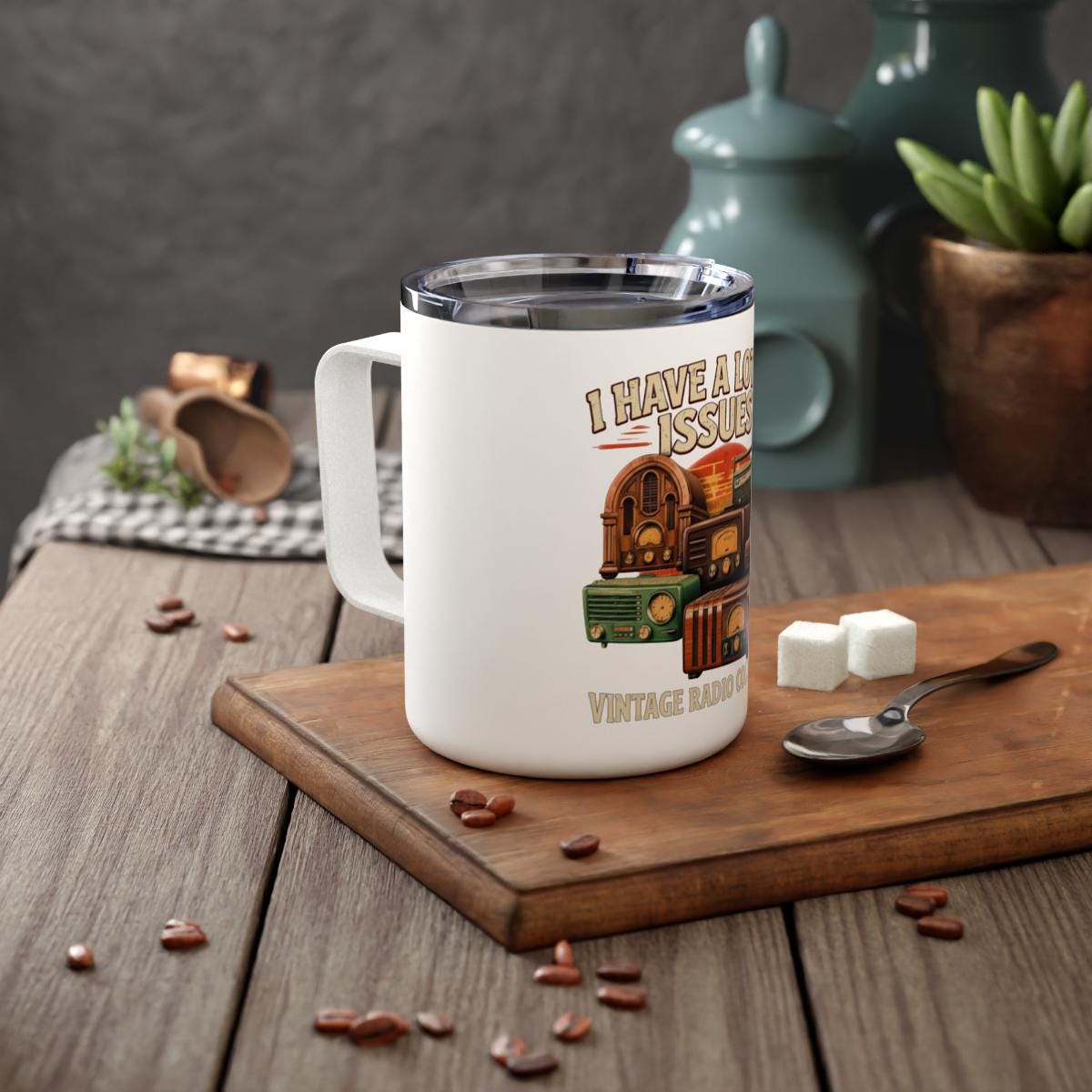 Funny Vintage Radio Mug, I Have A Lot Of Issues Cup, Retro Music Lover Gift, Unique Coffee Mug, Humorous Radio Collector Cup