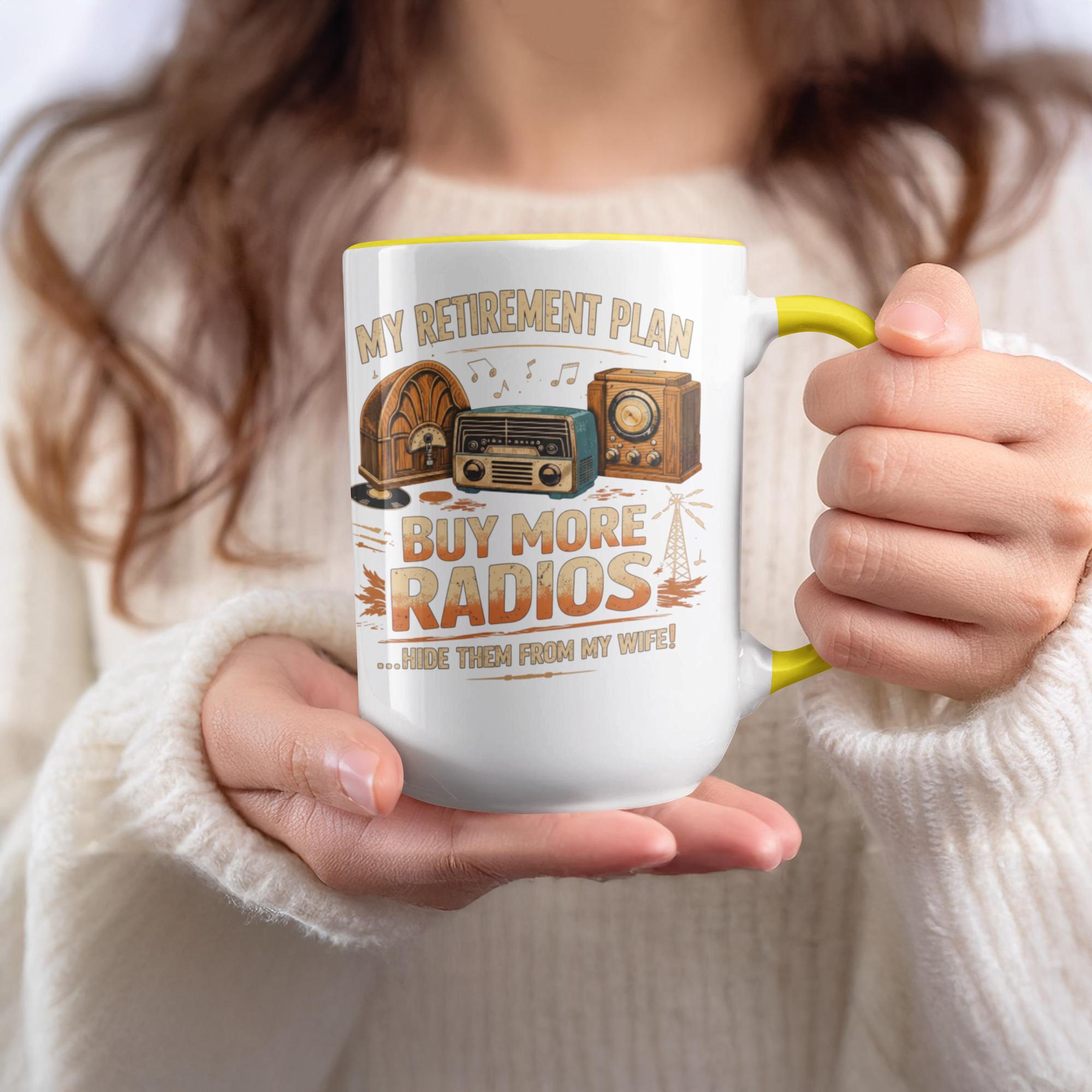 Funny retirement mug, Buy more radios coffee cup, Vintage radio lover gift, Hide them from my wife mug, Retro radio collector gift