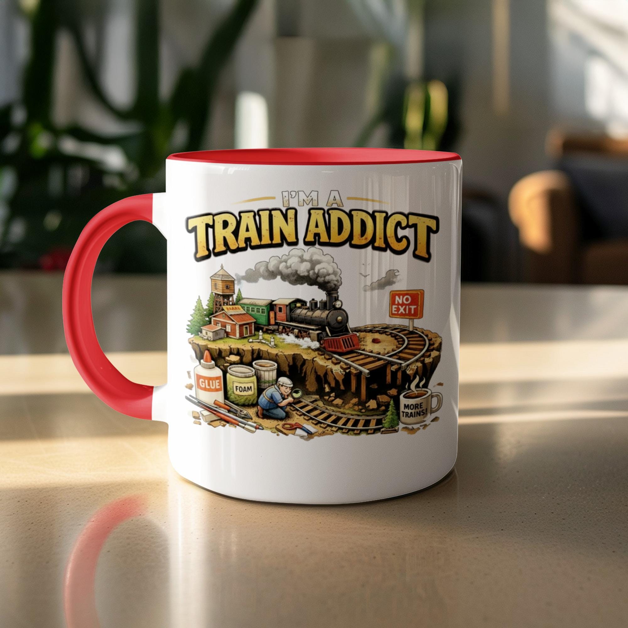 Train Addict Mug, Funny Train Lover Gift, Rail Enthusiast Coffee Cup, Railroad Fan Mug, Unique Train Themed Gift