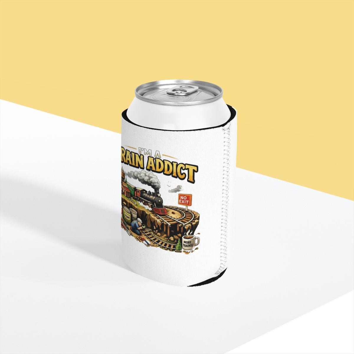 Train Addict Can Cooler, Funny Train Lover Gift, Train Enthusiast Accessory, Beverage Insulator, Novelty Drink Holder