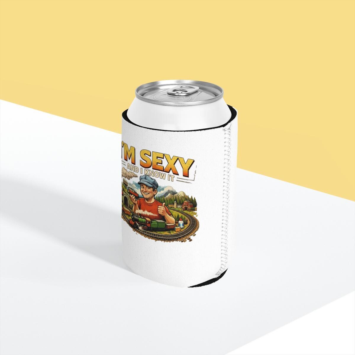 Funny Beer Can Cooler, I'm Sexy And I Know It Can Holder, Train Conductor Graphic, Beverage Insulator for Parties, Unique Gift