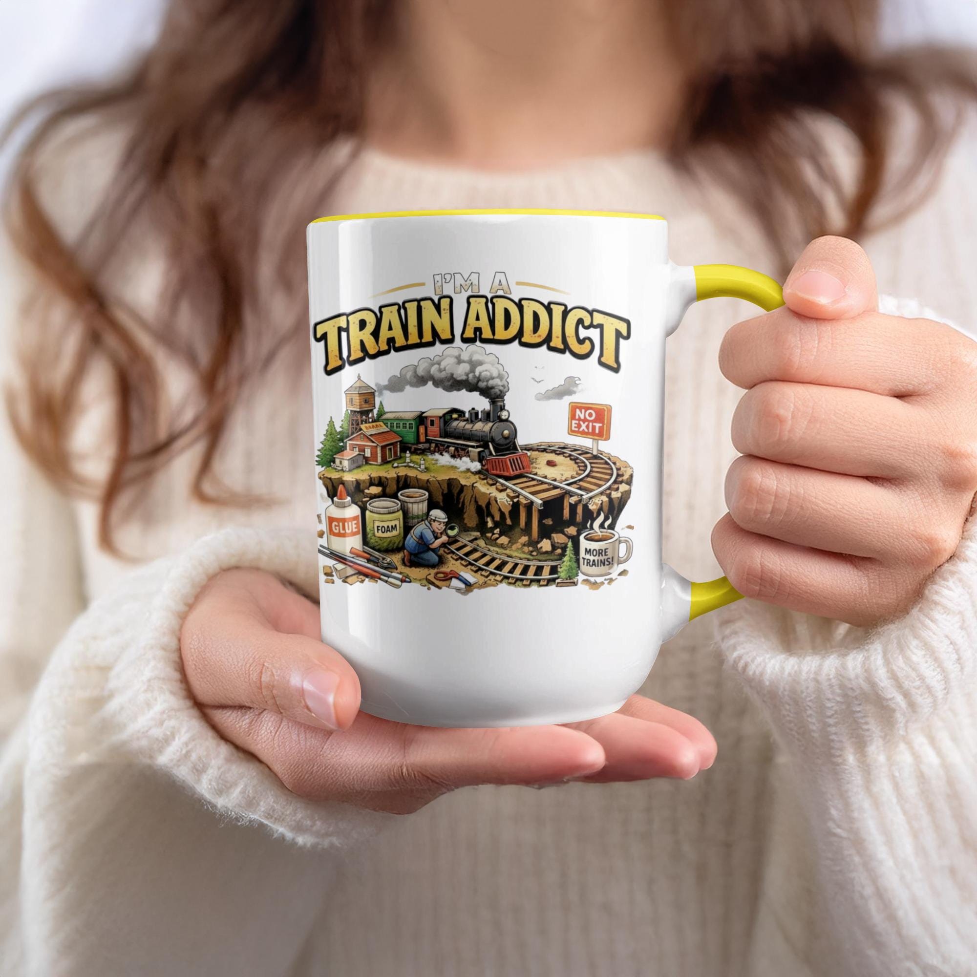 Train Addict Mug, Train Enthusiast Gift, Coffee Lover Cup, Fun Novelty Mug, Perfect for Train Lovers, Unique Train Artwork