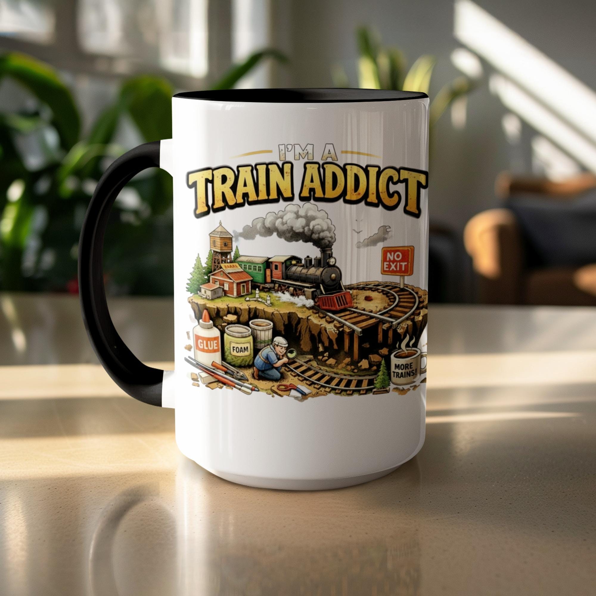 Train Addict Mug, Funny Coffee Mug, Steam Train Enthusiast Gift, Train Lover Present, Vintage Train Hobby, Railroad Worker Mug