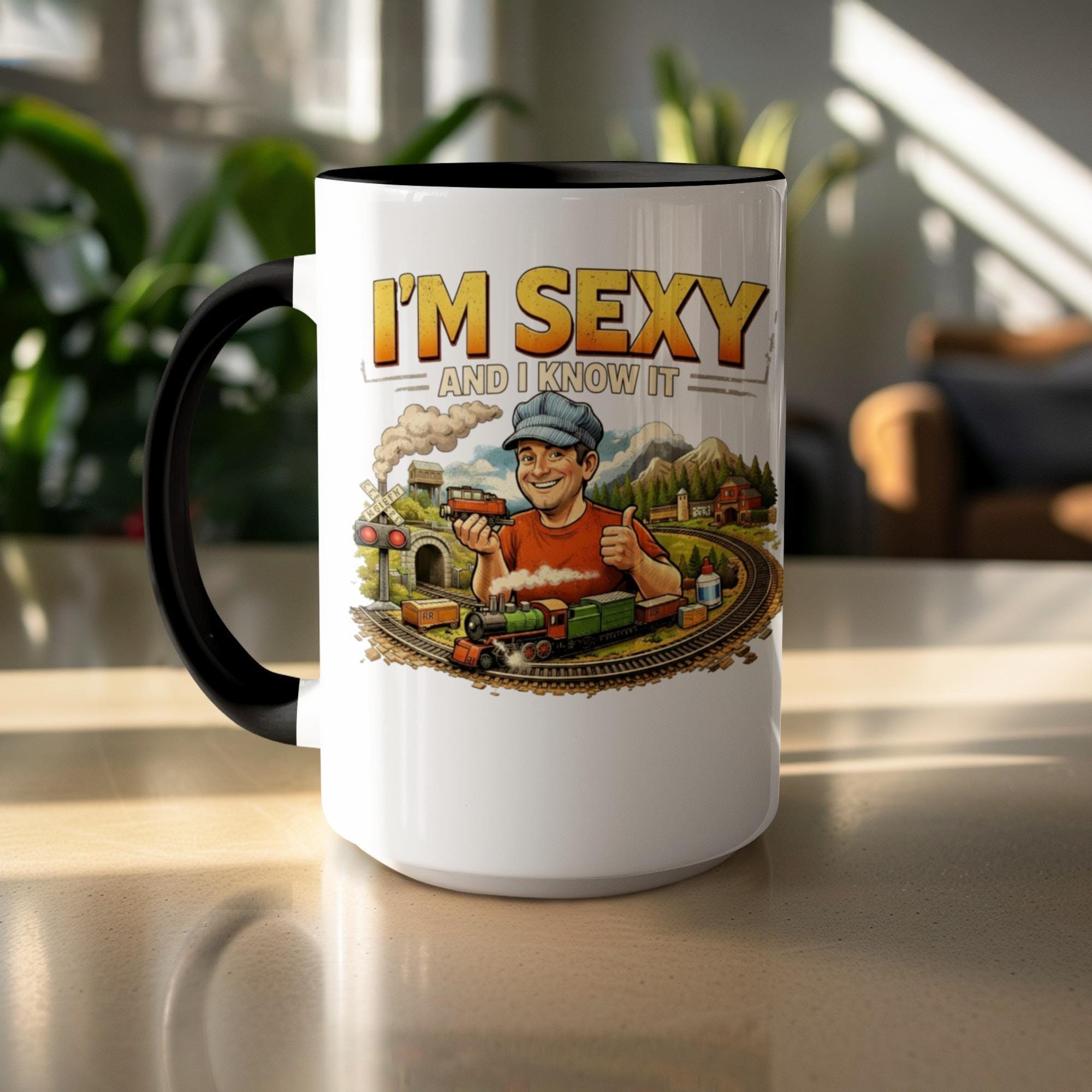 Funny Train Enthusiast Mug, I'm Sexy And I Know It Train Conductor Mug, Humorous Train Lover Gift, Unique Coffee Mug for Train Fans