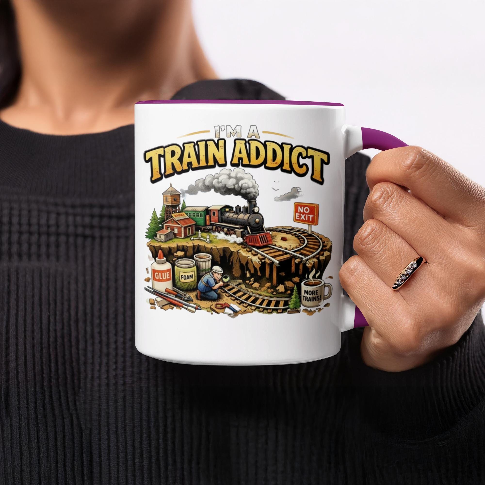 Train Addict Mug, Funny Coffee Cup for Train Lovers, Steam Train Enthusiast Gift, Unique Railroad Hobbyist Novelty Mug