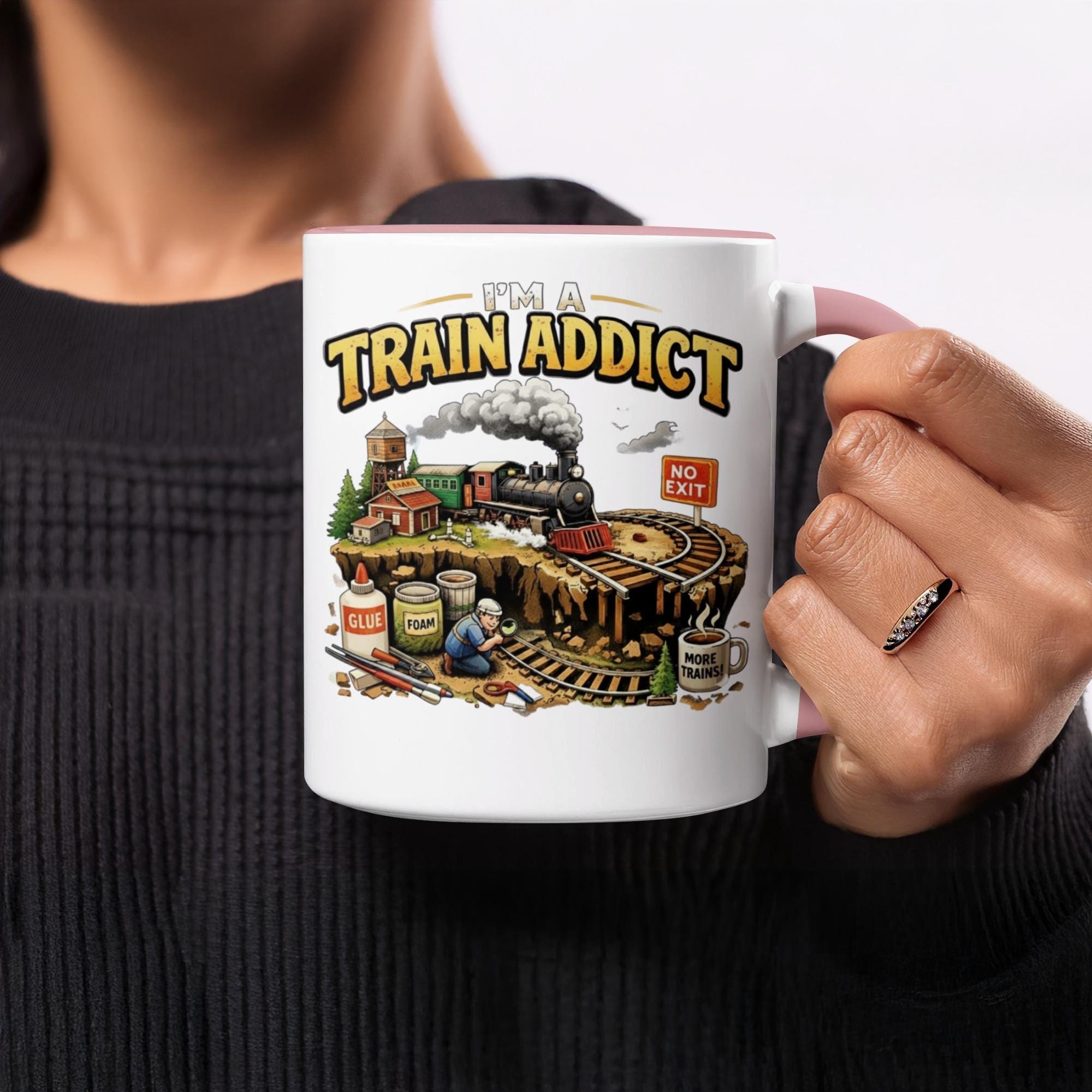 Train Addict Mug, Funny Train Enthusiast Gift, Railroad Hobbyist Coffee Cup, Train Lover Collectible, Unique Train Decor Mug