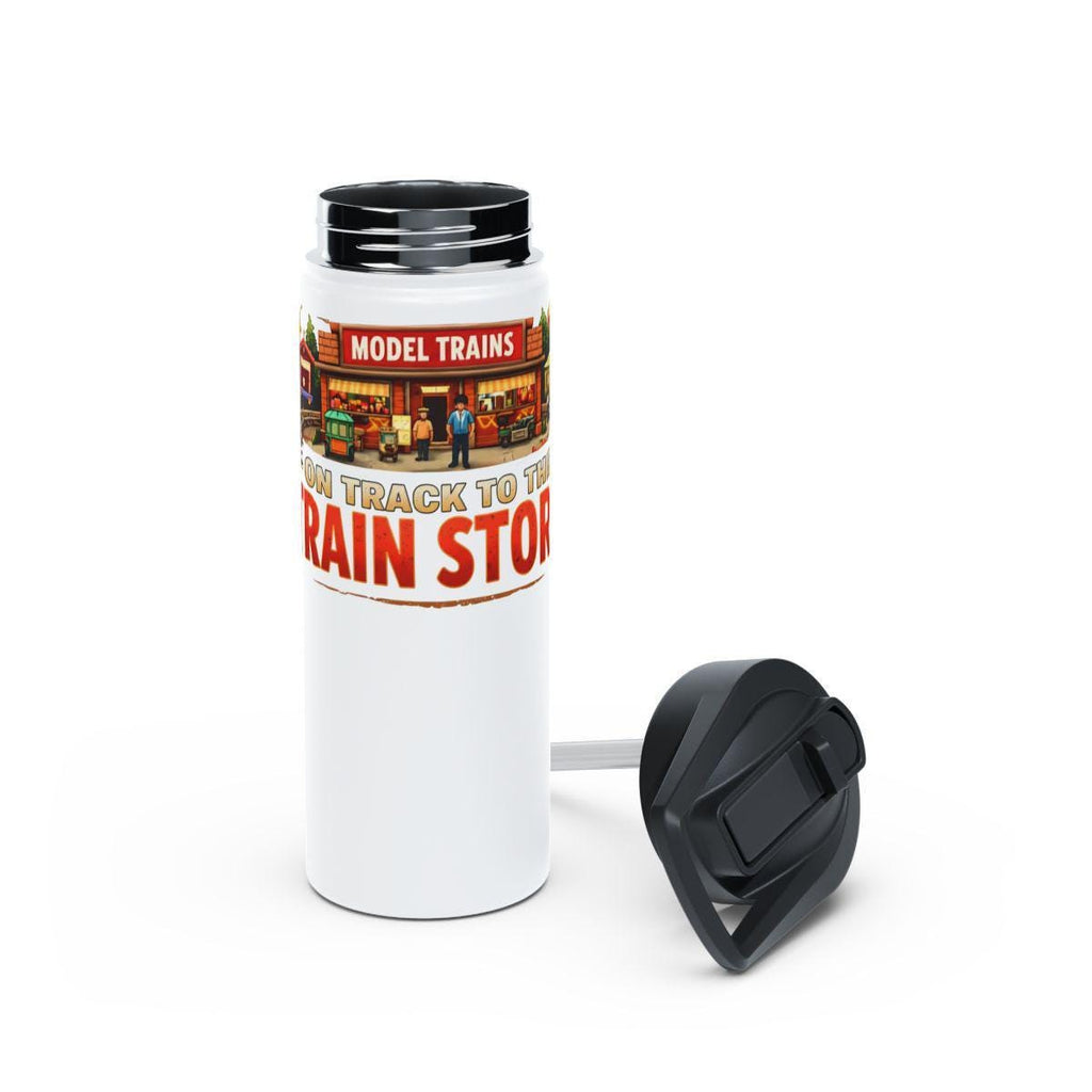 Model Trains Store Travel Mug, Train Enthusiast Gift, Train Store Design Thermos, Insulated Coffee Tumbler, Train Lover Accessory