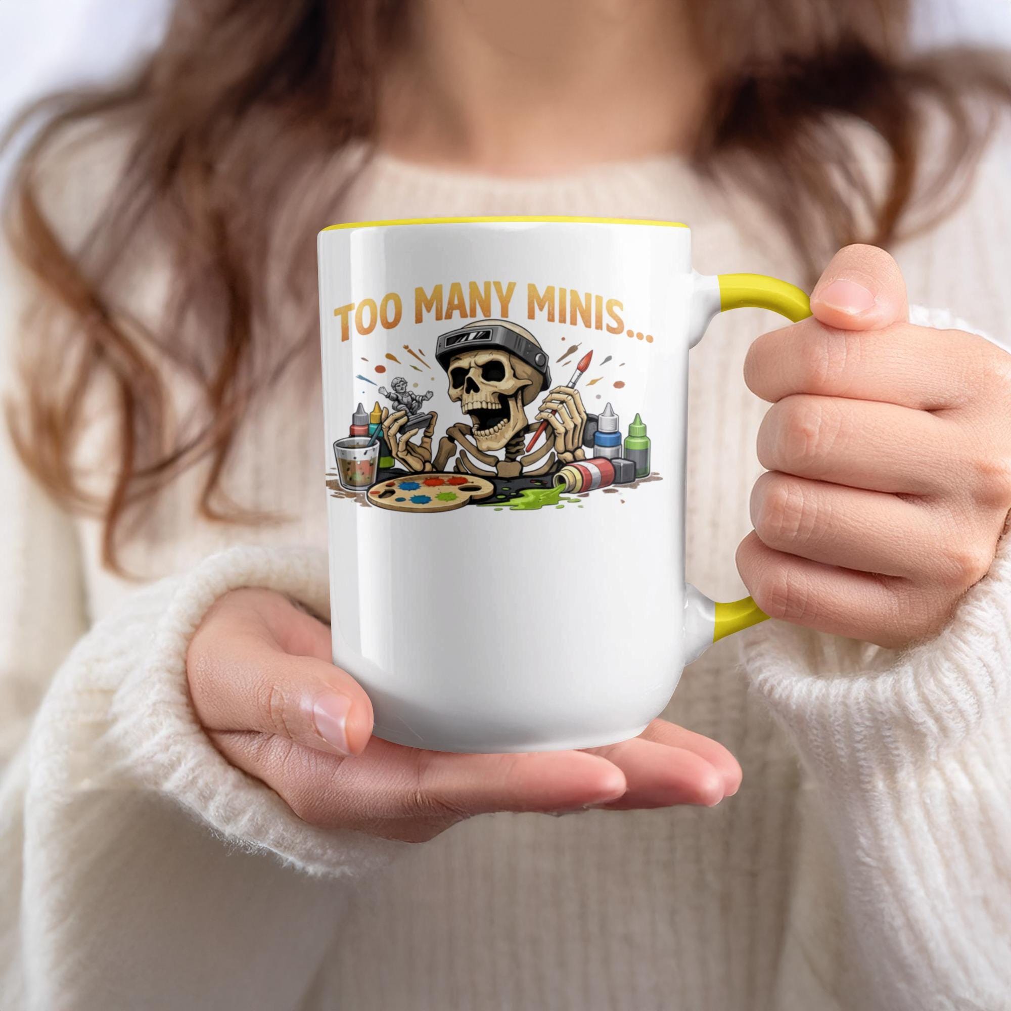 Too Many Minis Coffee Mug, Skeleton Painter Mug, Funny Artist Gift, Unique Painter Art, Creative Art Mug, Perfect Gift for Artists