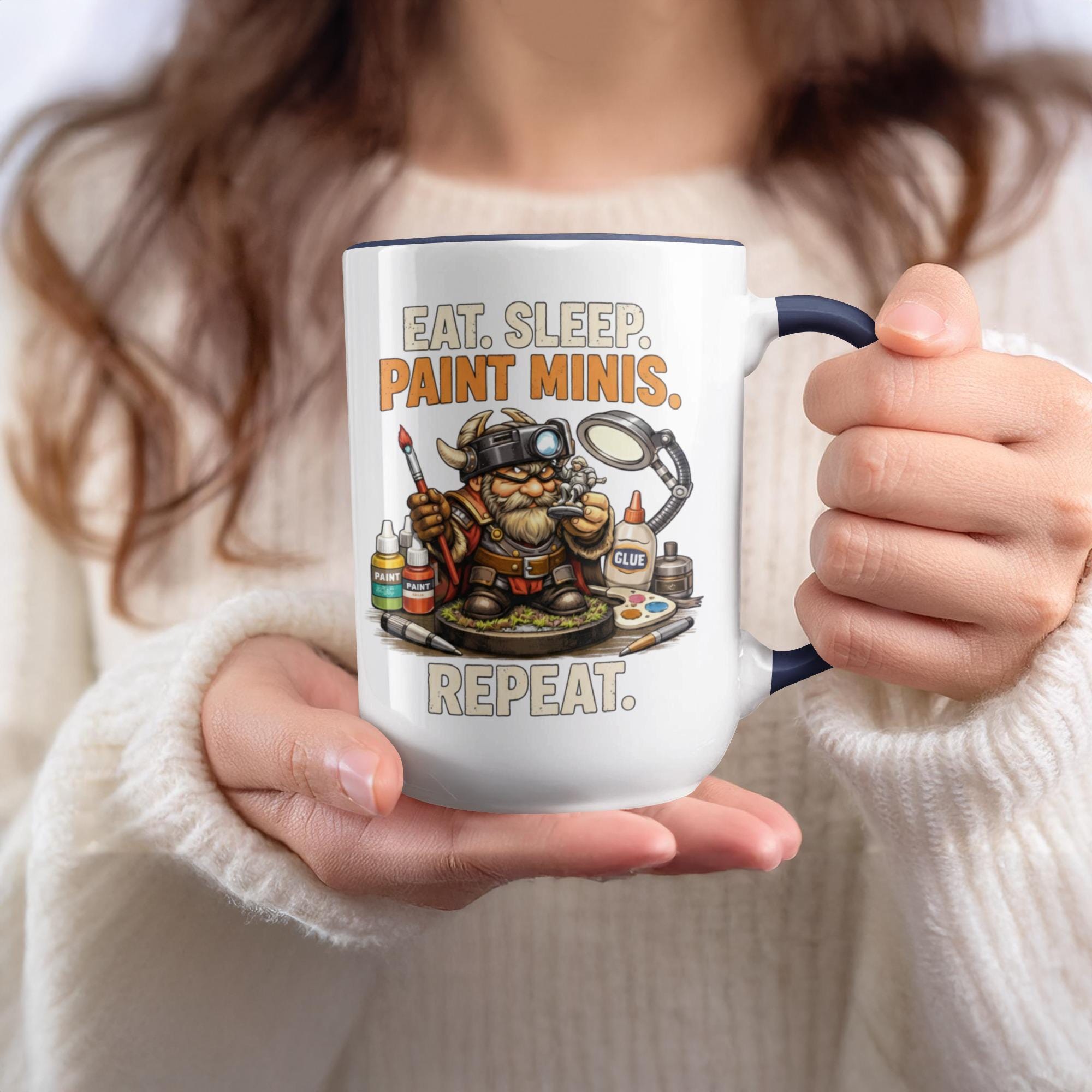 Eat Sleep Paint Minis Repeat Mug, Funny Miniature Painter Gift, Hobbyist Painting Cup, Unique Ceramic Coffee Tea Mug, Gamer Gift