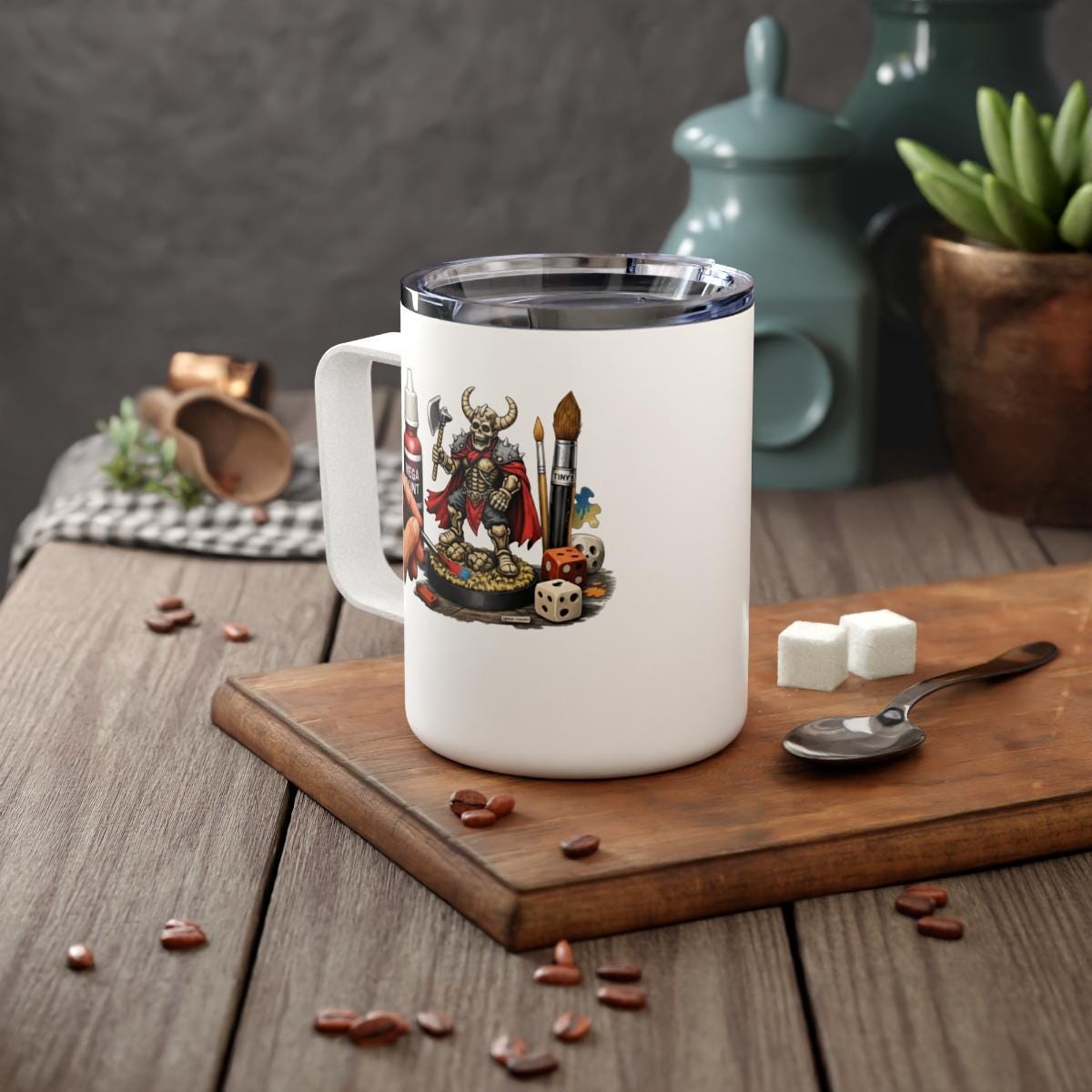 Viking Warrior Coffee Mug, DnD Fantasy Art Mug, Gamer Gift, Role Play Adventure, Geeky Mug, Unique Coffee Cup, DnD Dice Mug, Cool Gift