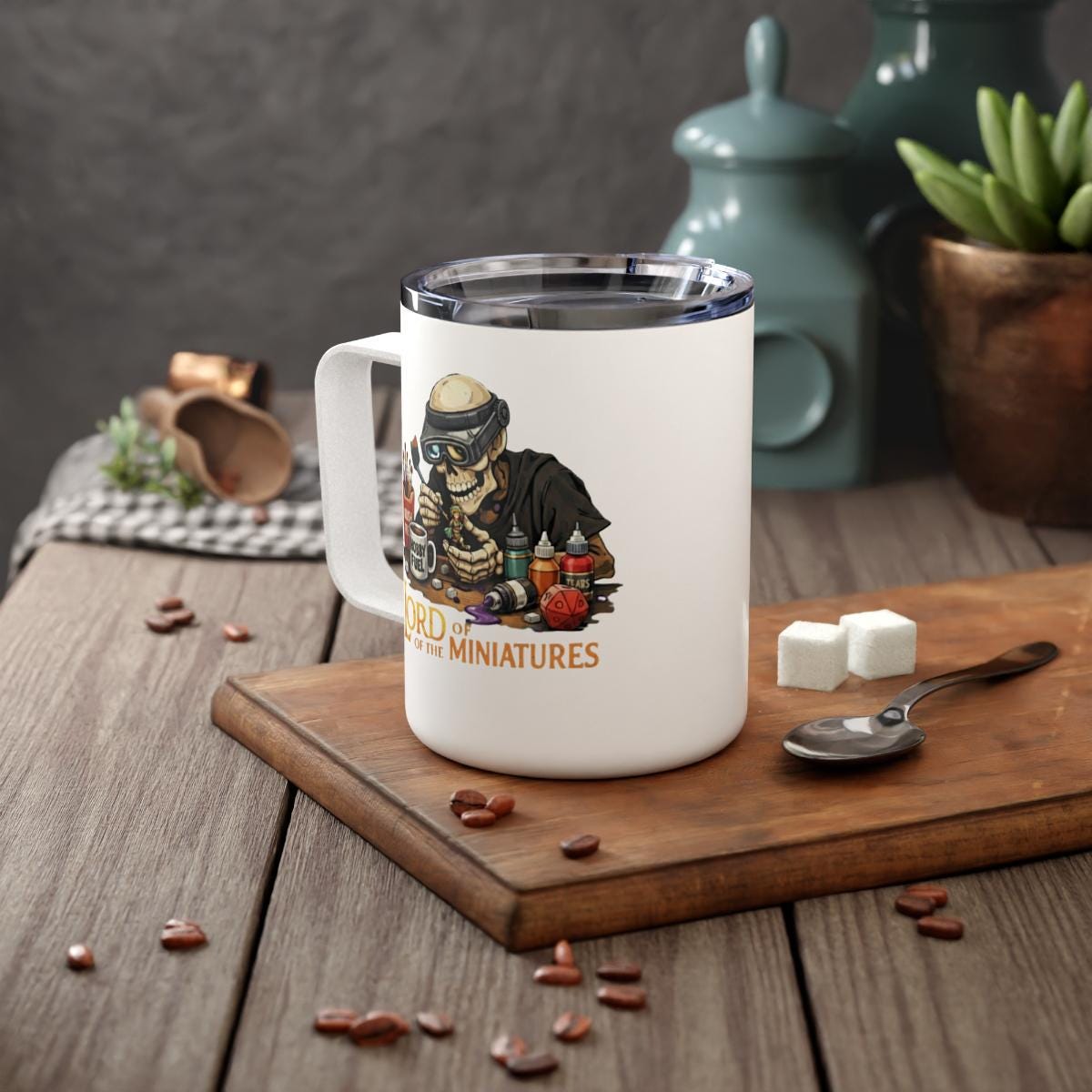Lord of the Miniatures Mug, Funny Skeleton Gamer Mug, Coffee Travel Mug for Gamers, Unique Gift for Miniature Painters