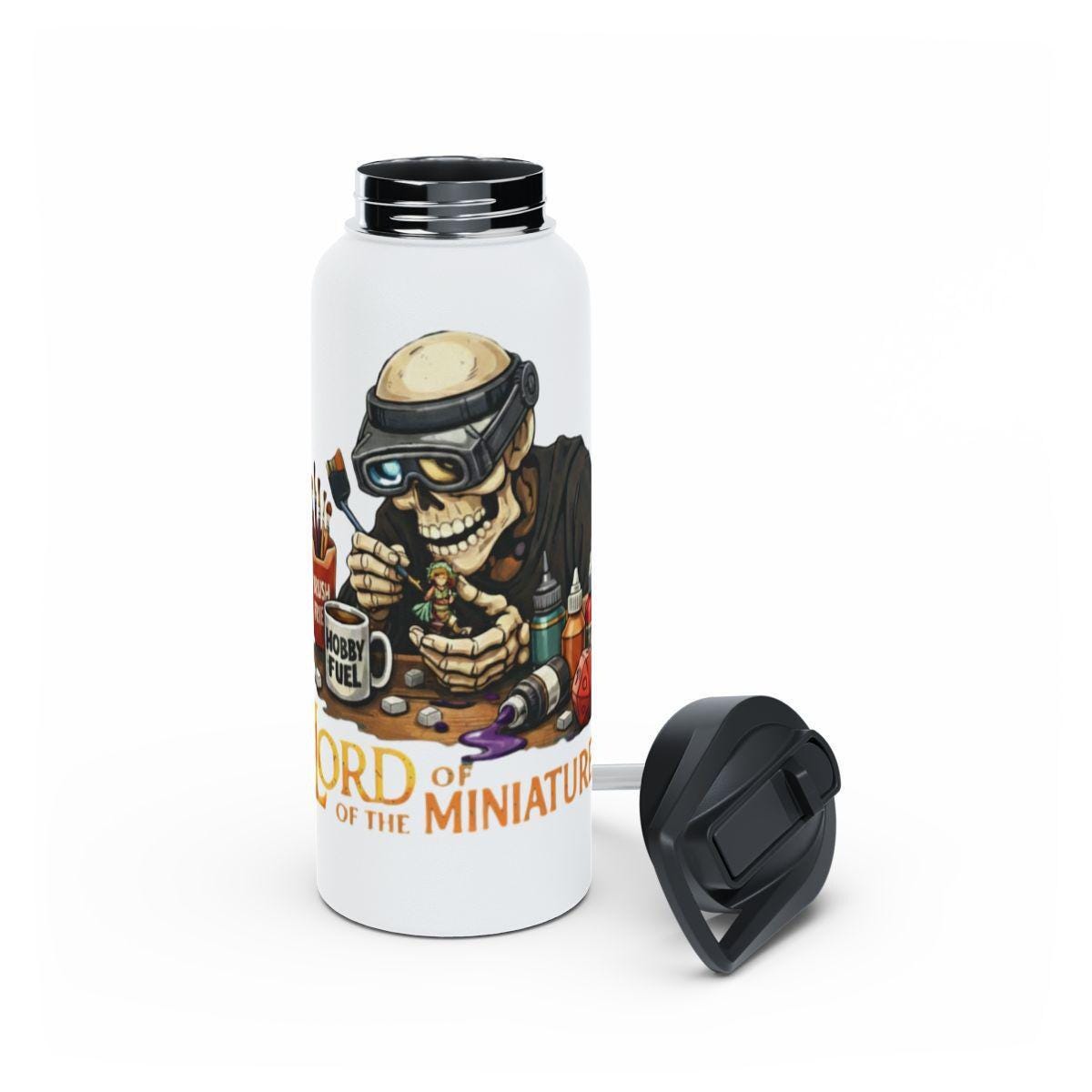 Lord of The Miniatures Skeleton Art Bottle, Funny Hobbyist Water Bottle, Gift for Model Painters, Unique Art Flask, 20oz Drinkware