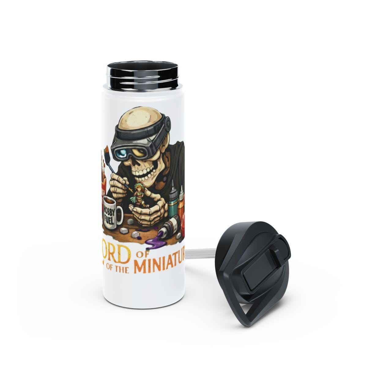Skeleton hobbyist tumbler, funny insulated travel mug, unique artist gift, coffee thermos with lid, quirky drinkware, skeleton art
