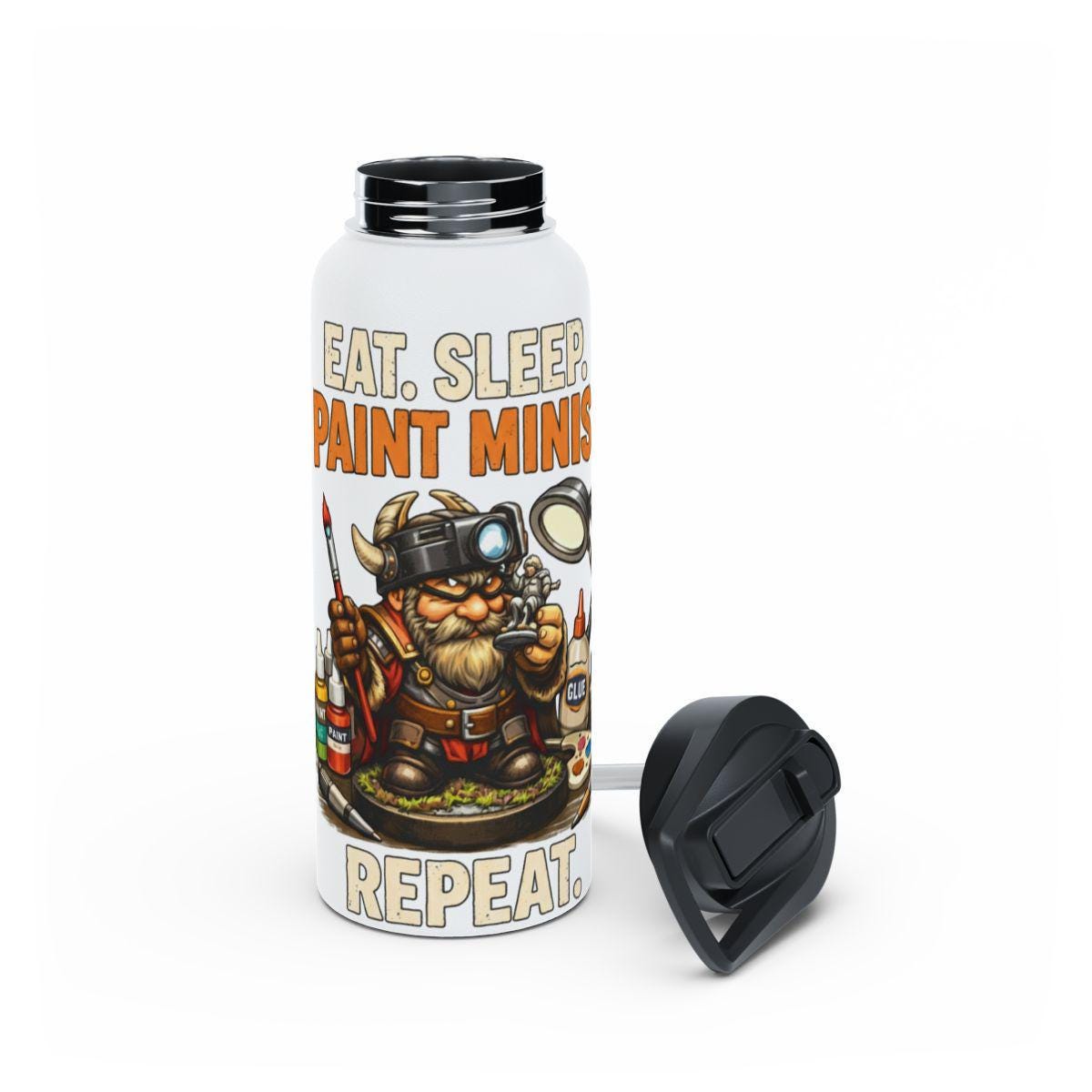 Eat Sleep Paint Minis Repeat Water Bottle, Funny Miniature Painter Gift, Hobby Enthusiast Flask, Custom Travel Mug, Art Supplies