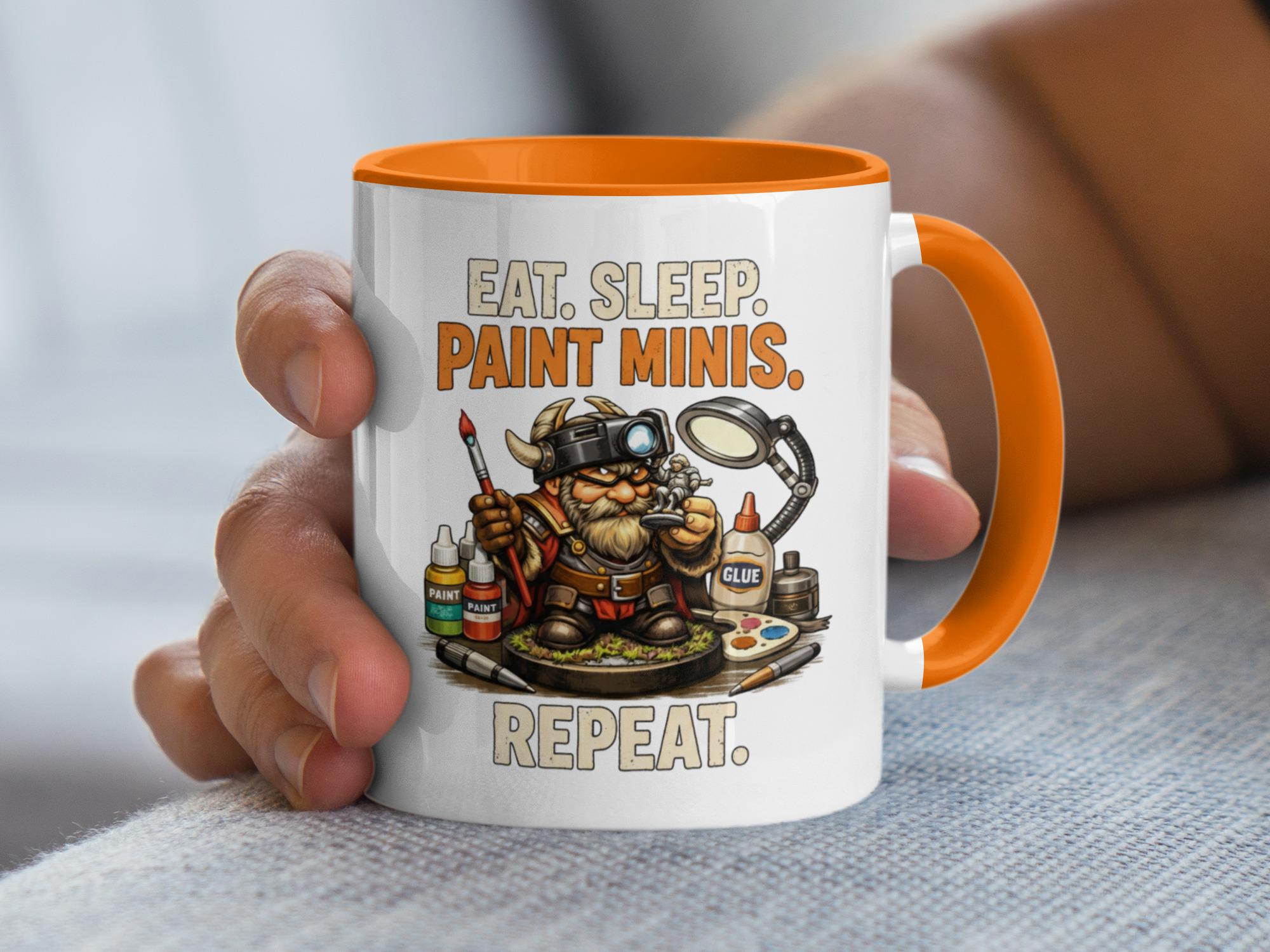 Eat Sleep Paint Minis Repeat Mug, Miniature Painting Gift, Funny Artist Coffee Cup, Gift for Painters, Unique Mug for Hobbyists