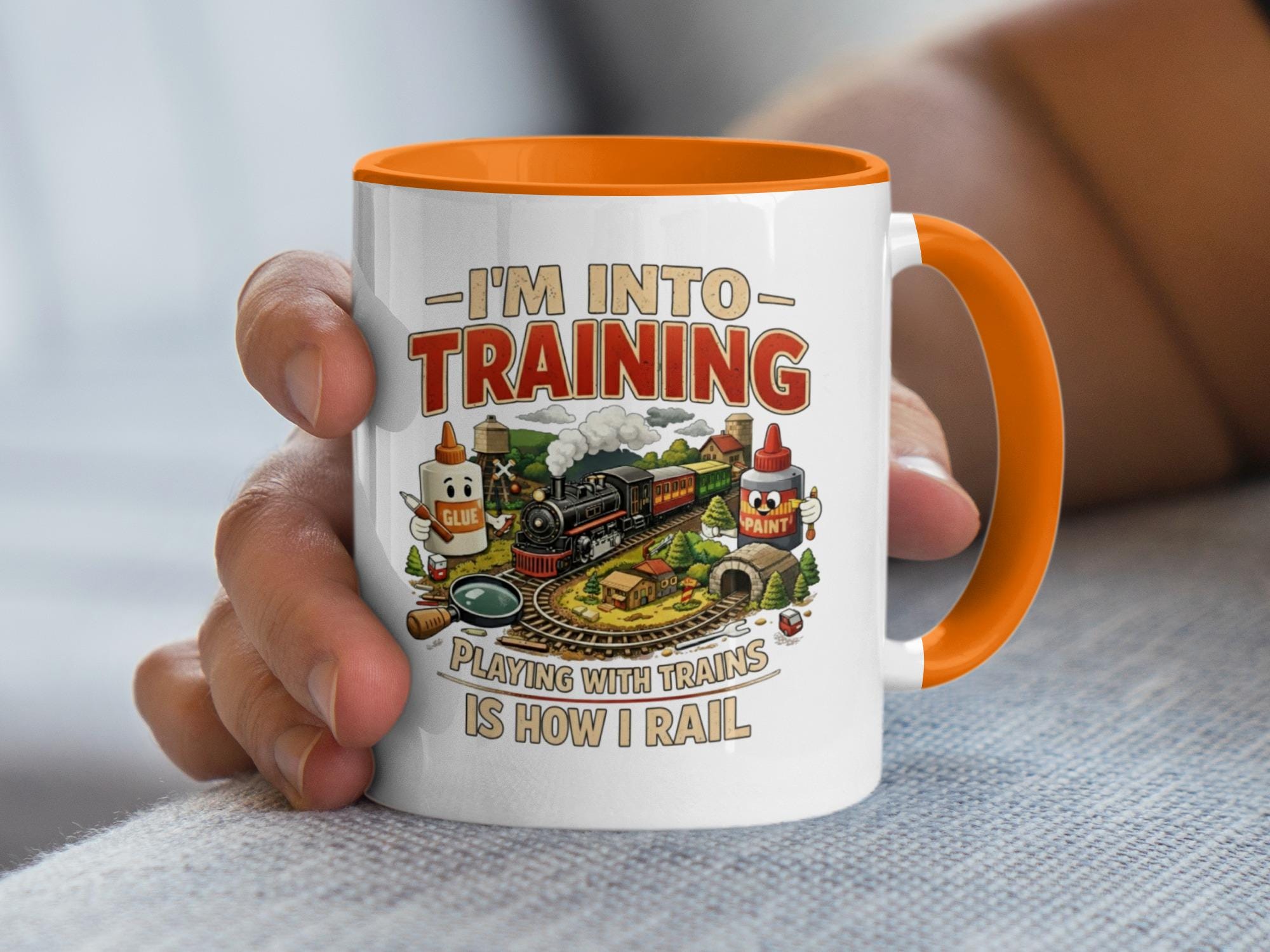 I'm Into Training Playing With Trains Is How I Rail Mug, Funny Train Hobby Coffee Cup, Train Enthusiast Gift, Train Lover Mug