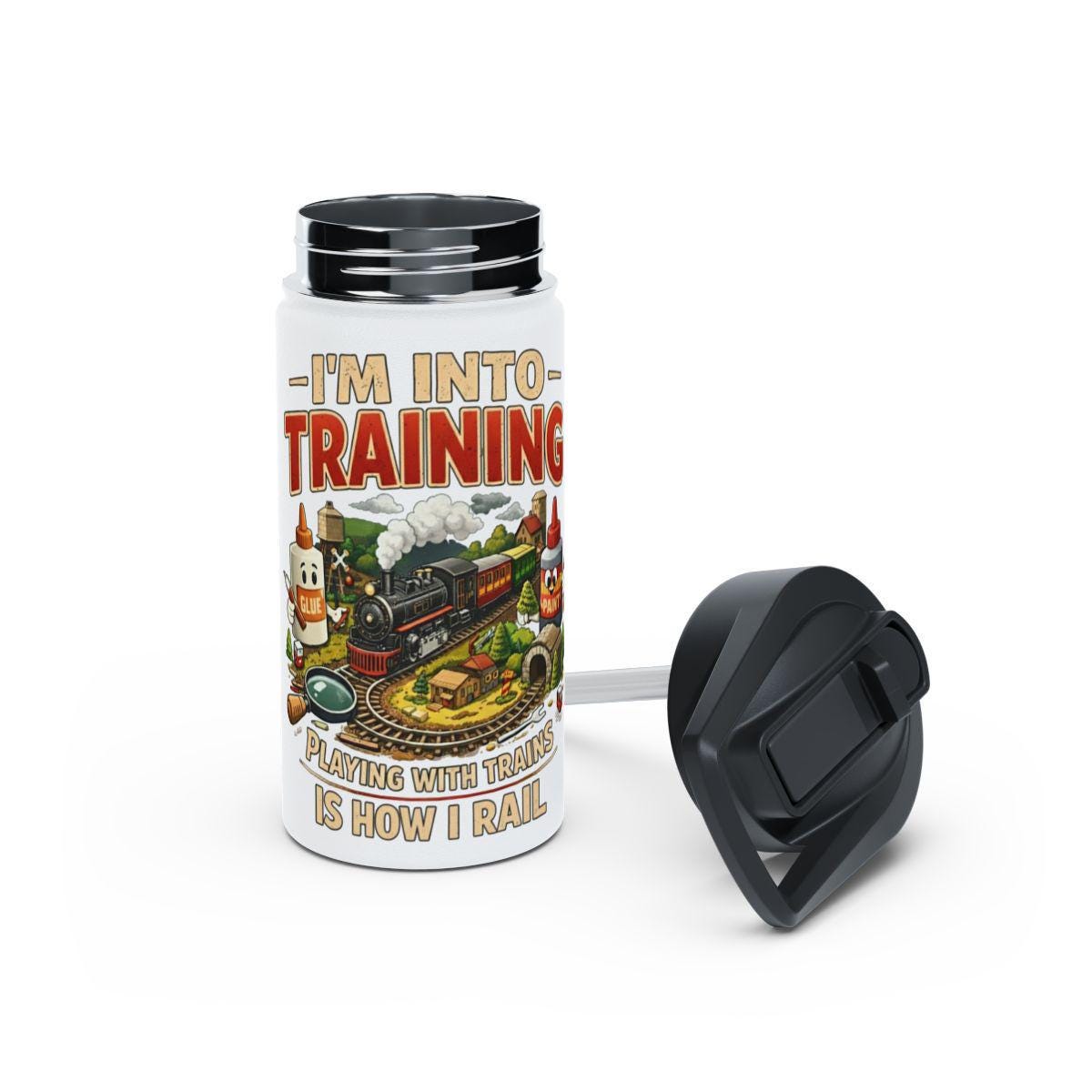 Train Enthusiast Bottle, I'm Into Training, Playing With Trains Is How I Rail, Fun Train Lover Gift, Train Humor Flask
