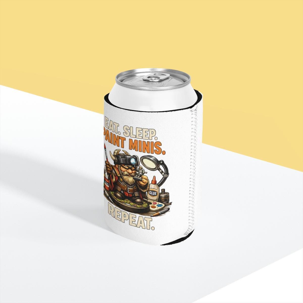 Eat Sleep Paint Minis Repeat Funny Can Cooler, Miniature Painting Drink Sleeve, Tabletop Game Accessory, Hobby Enthusiast Gift