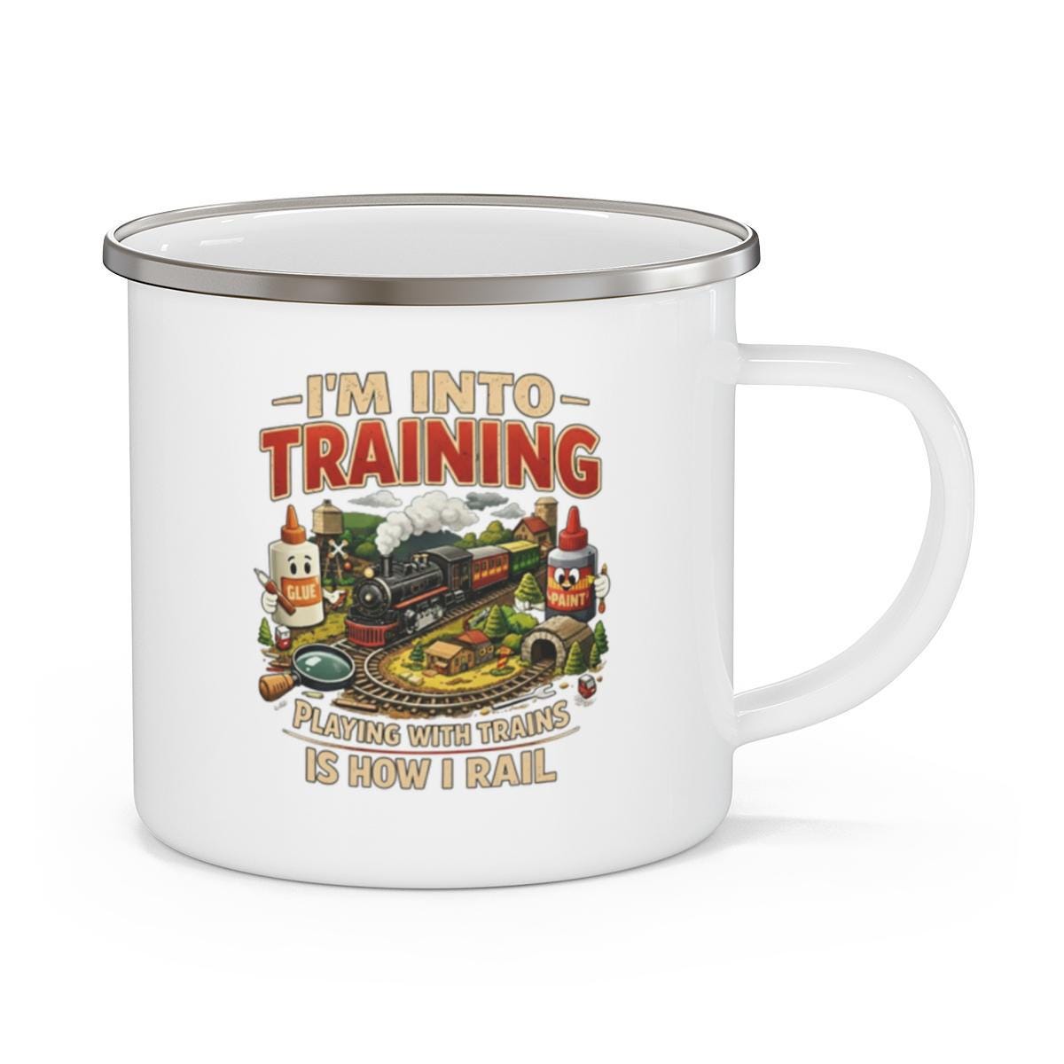 I'm Into Training Mug, Playing With Trains Is How I Rail Coffee Cup, Train Enthusiast Gift, Collectible Railway Mug, Fun Train Mug