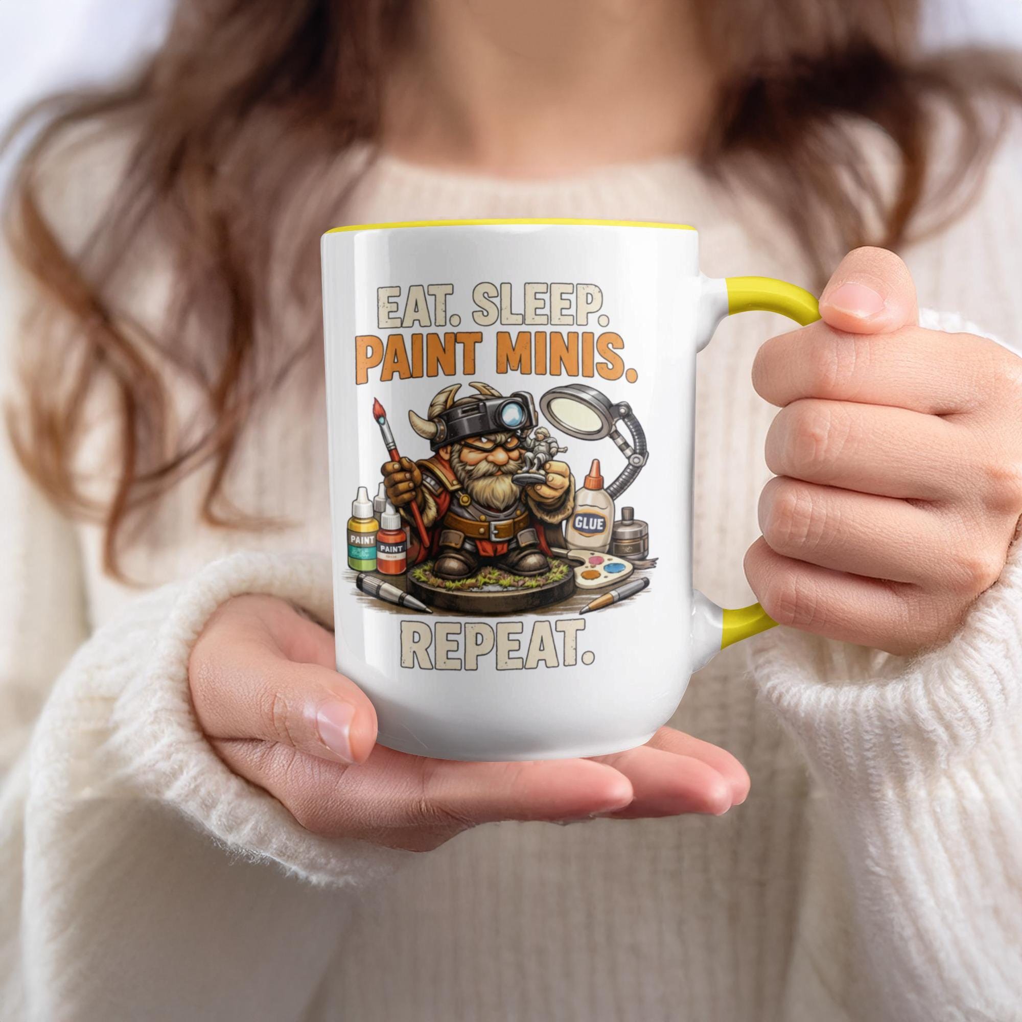 Eat Sleep Paint Minis Repeat Mug, Funny Miniature Painting Mug, Gifts for Painters, Hobbyist Drinkware, Perfect Crafting Companion