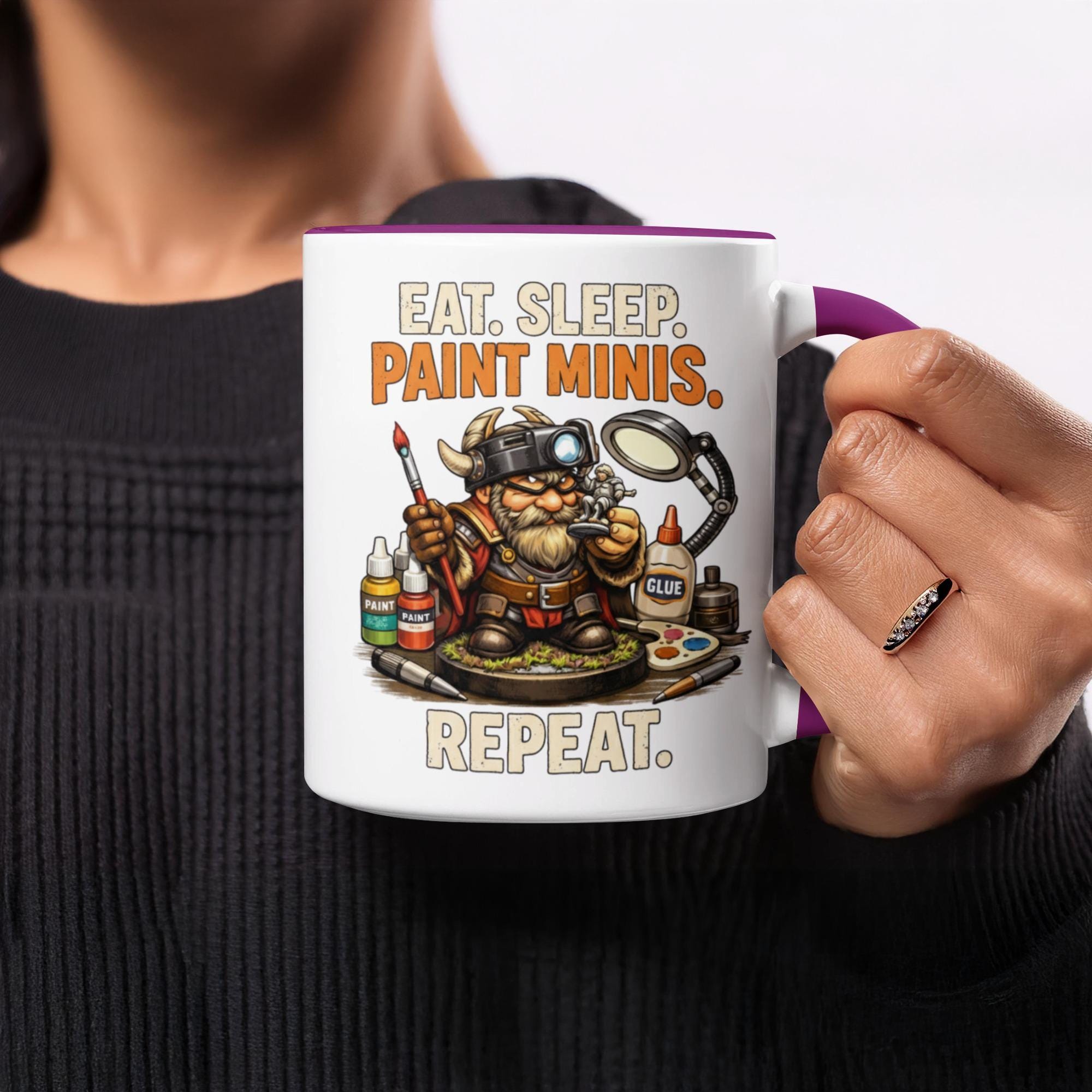 Eat Sleep Paint Minis Repeat Mug, Funny Miniature Painting Mug, Gift for Miniature Painters, Hobby Painter Gift, Mini Painting Mug