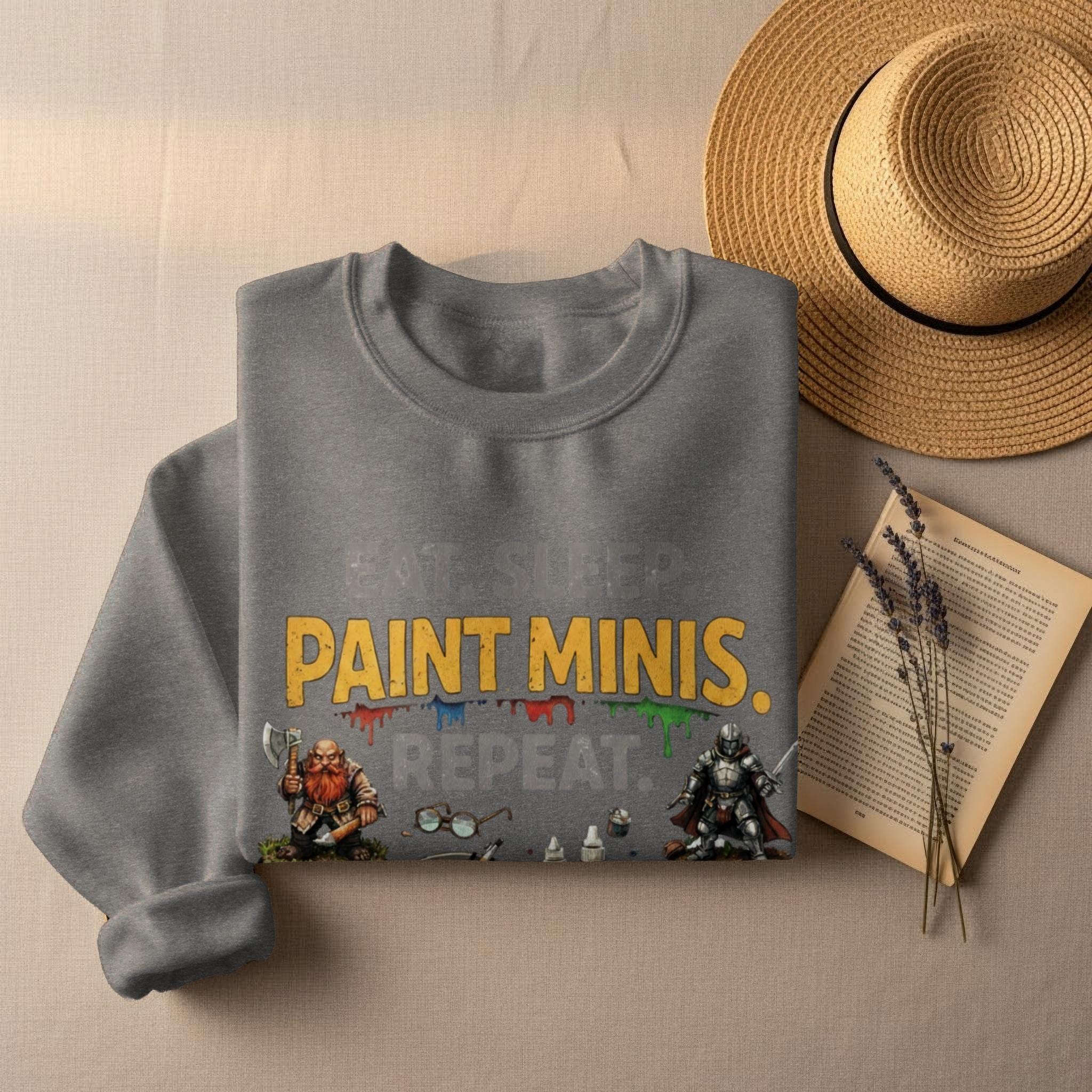 Paint Minis Repeat Sweatshirt, Funny Miniature Painting Gift, Hobbyist Graphic Pullover, Gamer Apparel, Unique Geek Clothing