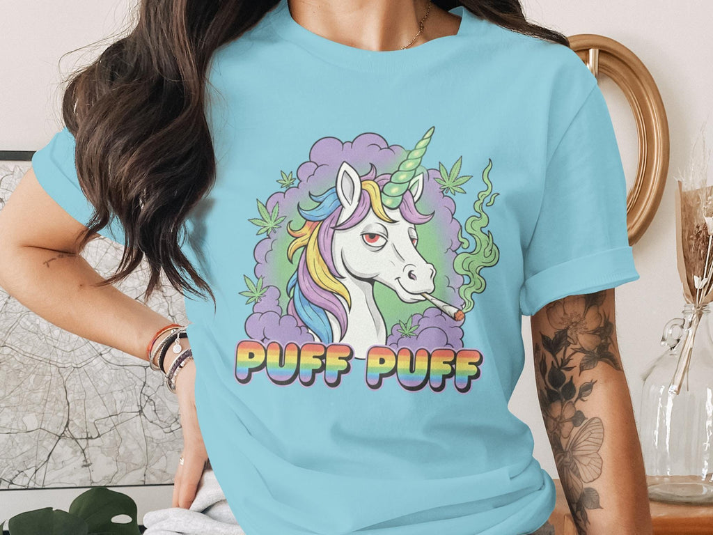 Puff Puff Unicorn T-Shirt, Funny Weed Shirt, Stoner Unicorn, Colorful Graphic Tee, Trending T Shirt, Comfort Colors Shirt