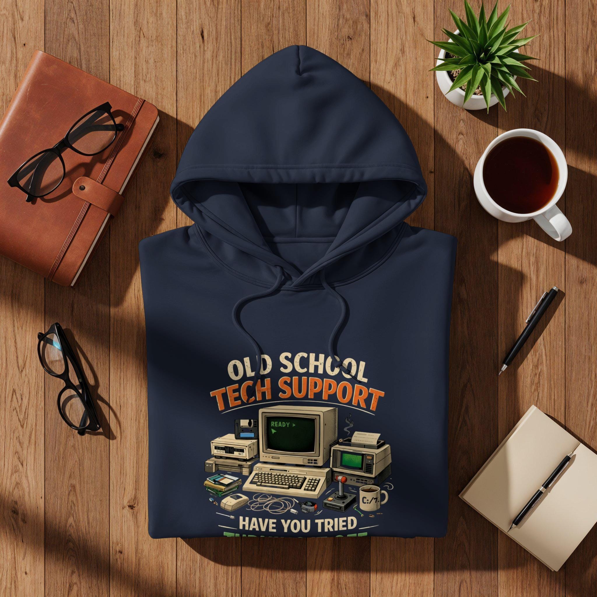 Vintage Tech Support Hoodie, Retro Computer Graphic Hoodie, Old School Geek Sweatshirt, Nerdy Gift for Programmers, Unique Hoodie