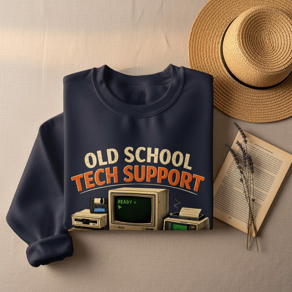 Old School Tech Support Sweatshirt, Retro Computer Graphic Hoodie, Vintage Tech Lover Gift, Nostalgic Geek Apparel, Fun Novelty Sweater