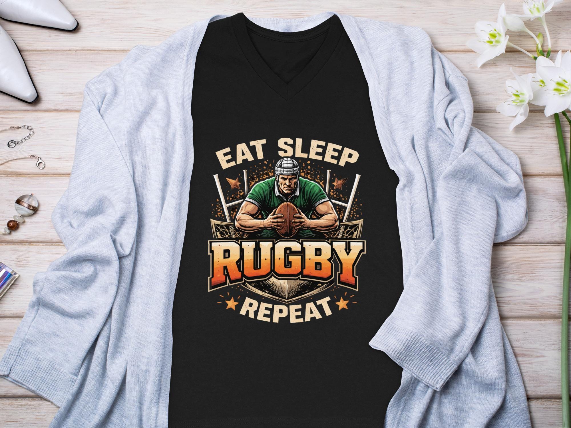 Eat Sleep Rugby Repeat T-Shirt, Rugby Lover Gift, Funny Rugby Tee, Sports Enthusiast Shirt, Rugby Player Apparel