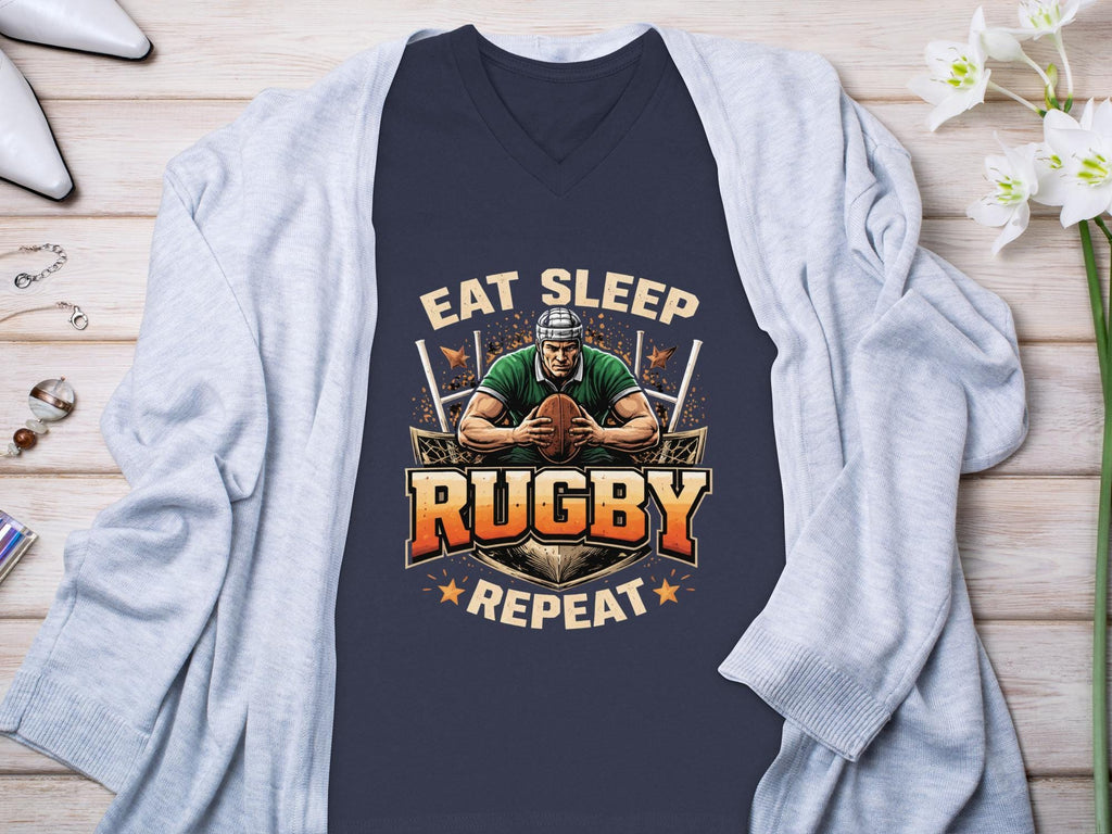 Eat Sleep Rugby Repeat Shirt, Funny Rugby T-Shirt, Rugby Gift, Sports Lover Tee, Rugby Player Apparel, Cool Rugby Graphic Tee