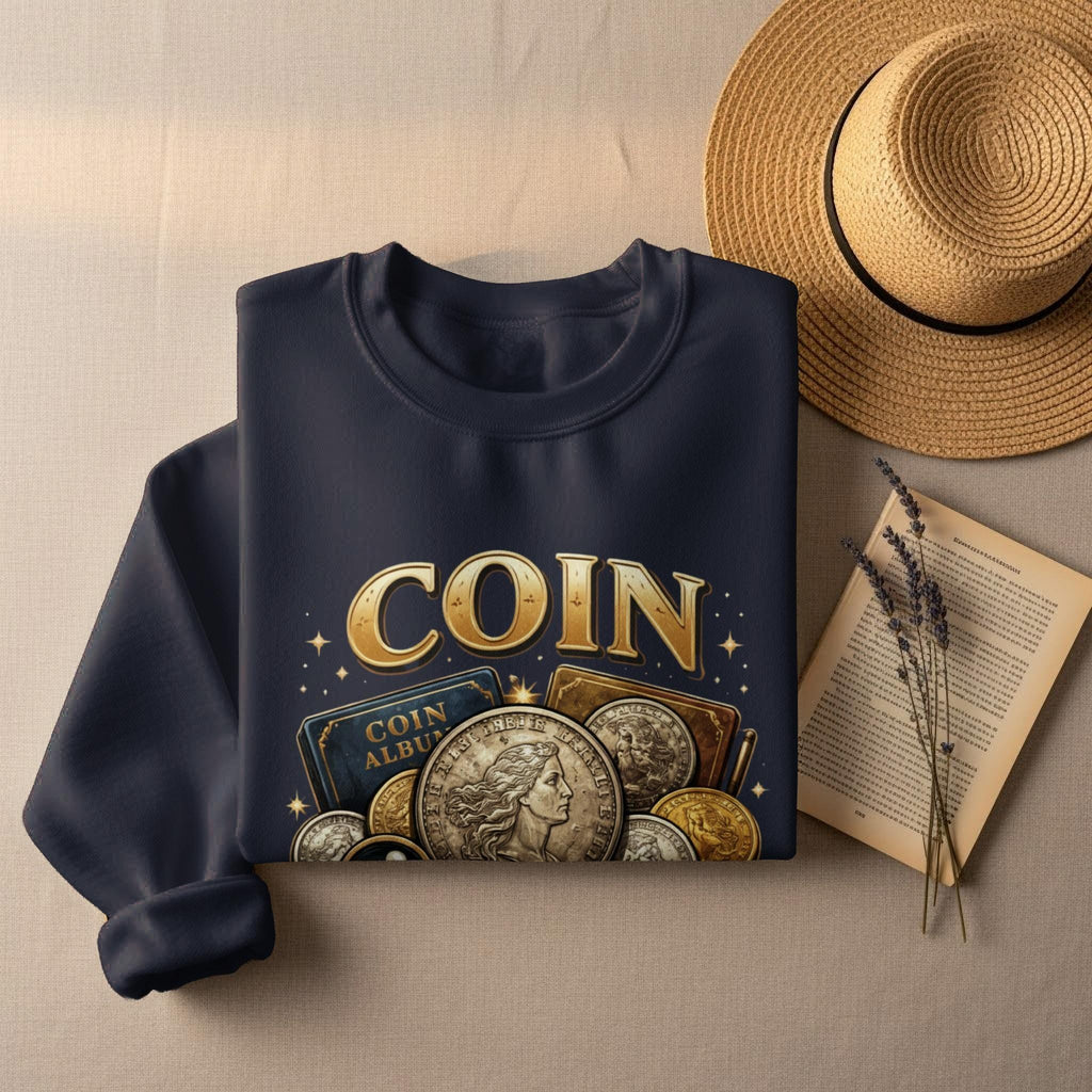 Coin Collectors Sweater, Numismatic Pullover, Vintage Coin Album Design, Collectible Enthusiast Gift, Coin Lover Apparel