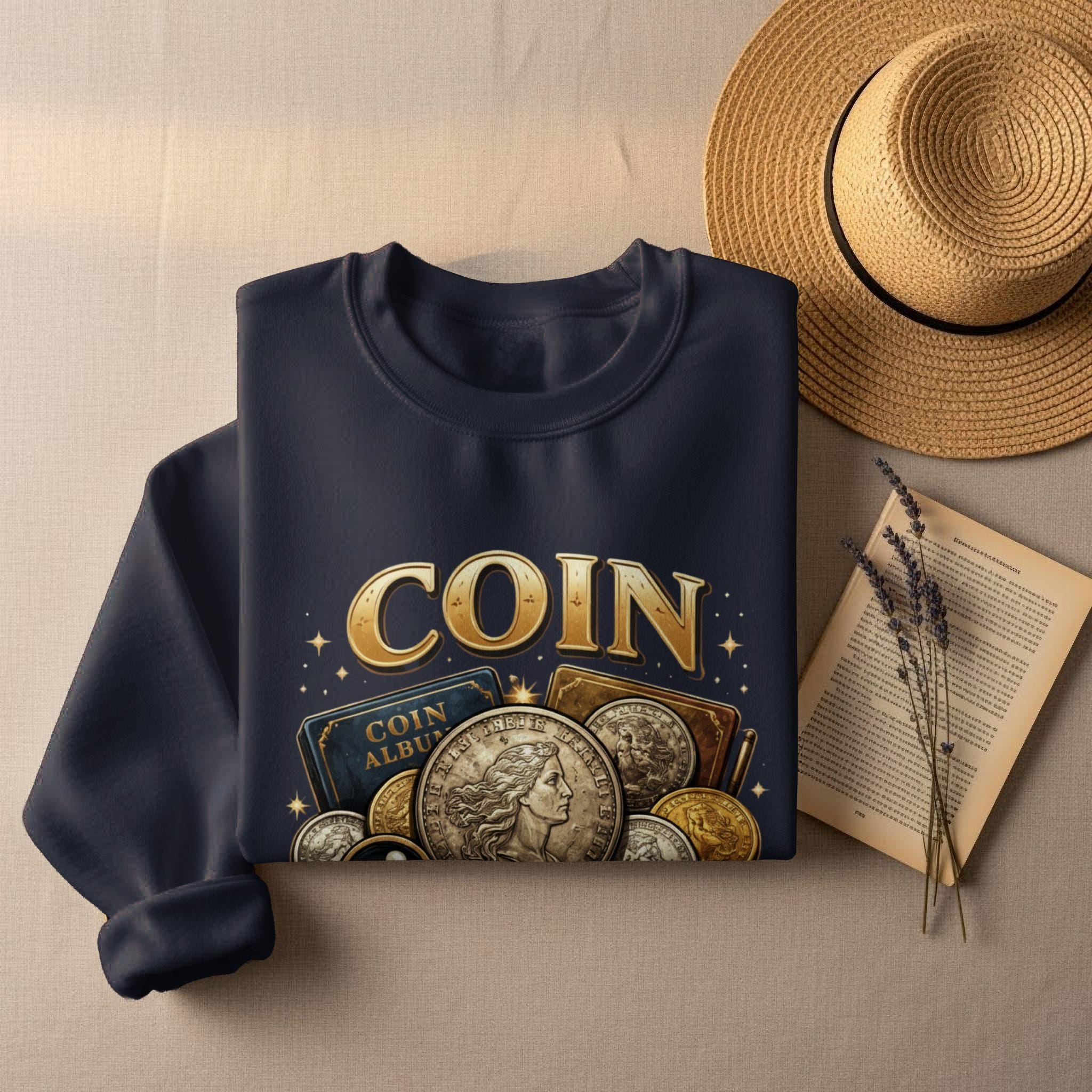 Coin Collectors Sweater, Numismatic Pullover, Vintage Coin Album Design, Collectible Enthusiast Gift, Coin Lover Apparel