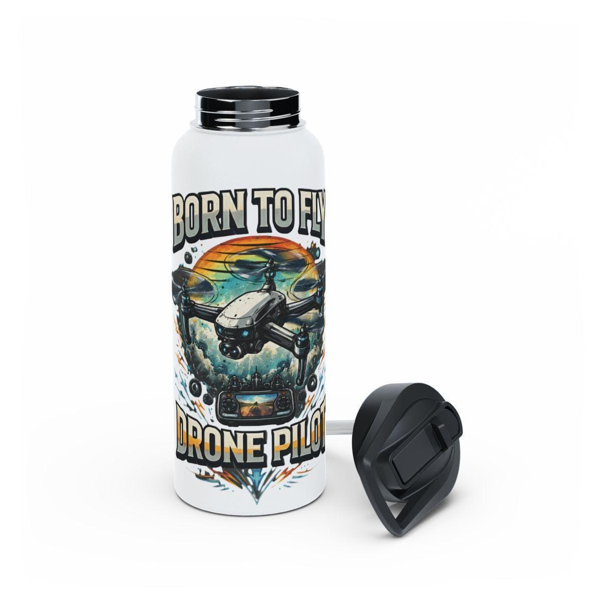 Born to Fly Drone Pilot Water Bottle, Drone Enthusiast Gift, Pilot Travel Bottle, Unique Drone Lover Merchandise