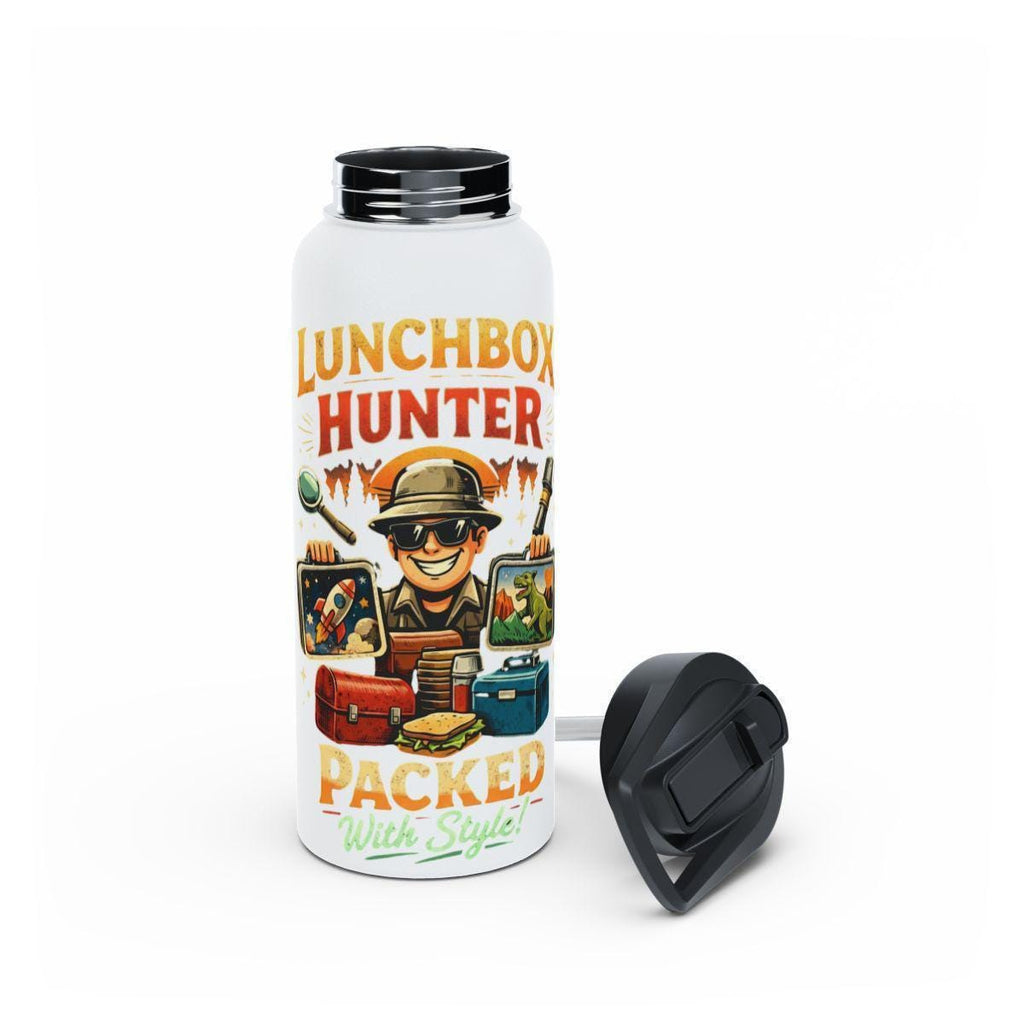 Lunchbox Hunter Insulated Water Bottle, Adventure Themed, BPA Free, Leak Proof, Fun Design for Kids, 32 Oz, Wide Mouth Flask