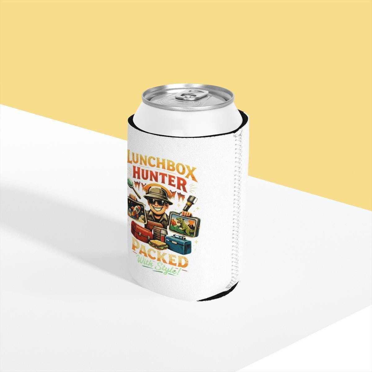 Lunchbox Hunter Can Cooler, Funny Travel Adventure Beer Sleeve, Packed with Style Drink Insulator, Gift for Explorers