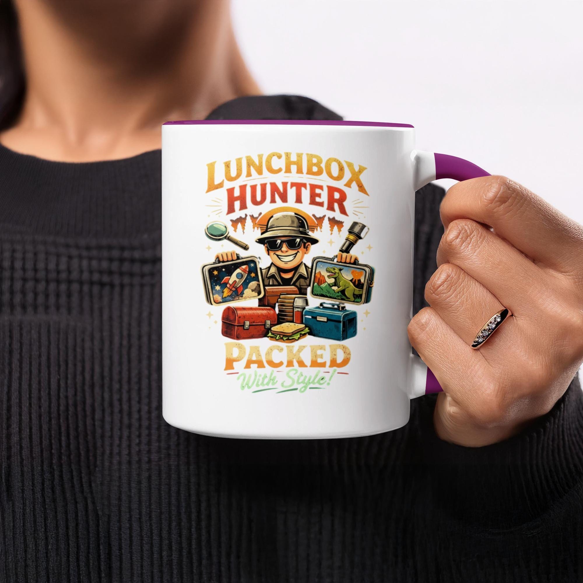 Fun Lunchbox Hunter Mug, Packed with Style Coffee Cup, Unique Gift Idea, Adventure Themed Mug, Perfect for Work or Home