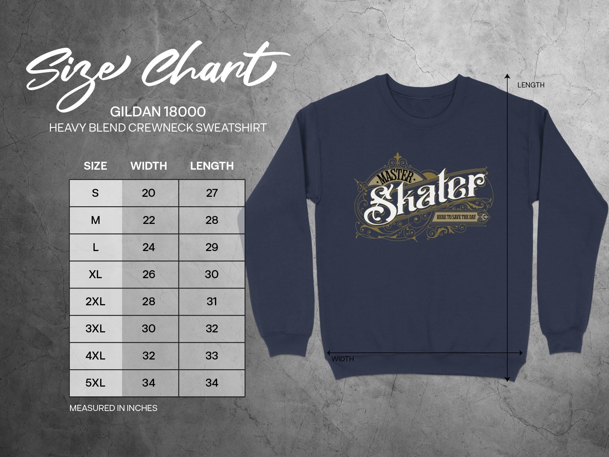 Skater Crewneck Sweatshirt, Master Skater Heavy Blend Sweater, Gildan 18000 Unisex Pullover, Skater Gift Apparel, Size Chart Included