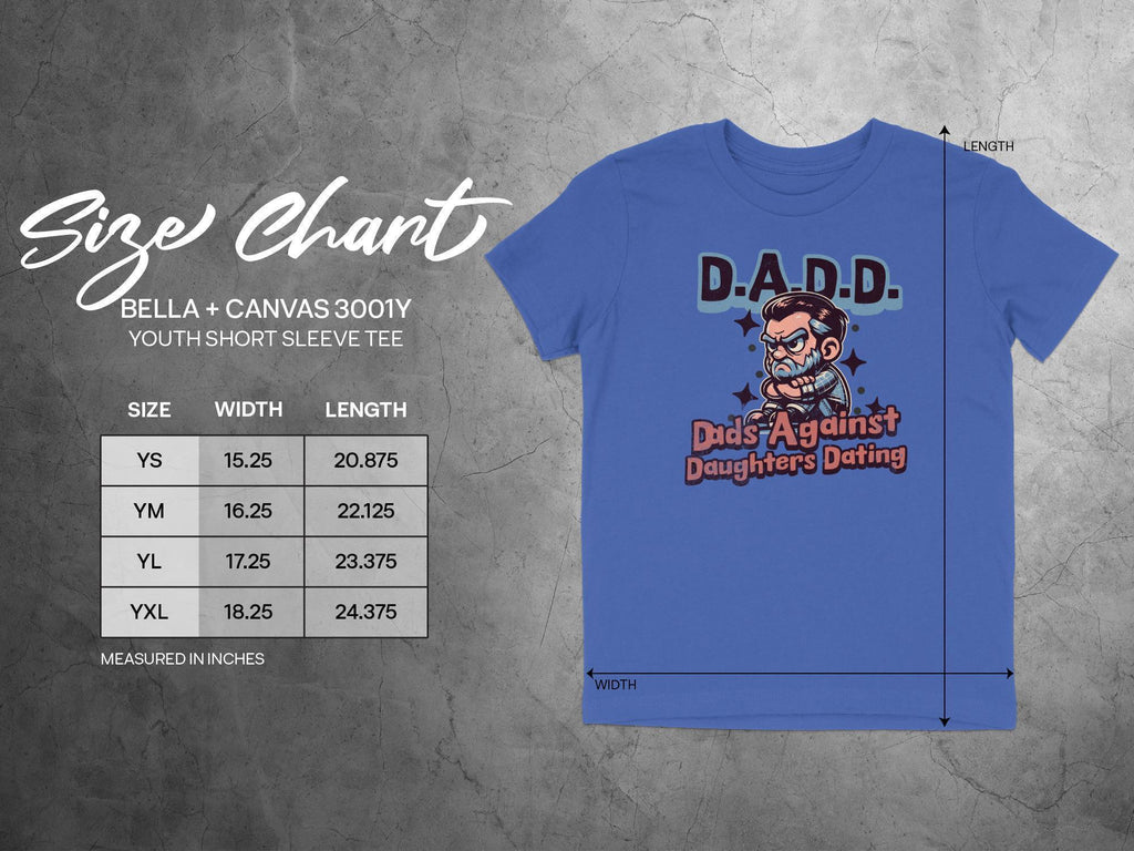D.A.D.D Dads Against Daughters Dating Graphic Tee, Funny Kids T-Shirt, Youth Short Sleeve Crewneck, Unique Father's Day Gift
