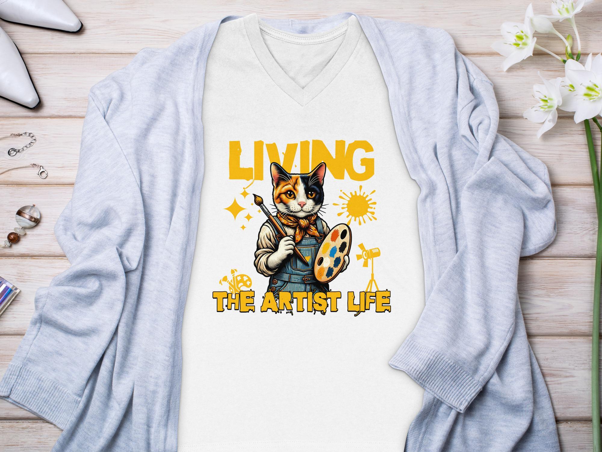 Cat Artist Shirt, Living The Artist Life Tee, Cute Cat Painting T-Shirt, Artist Cat Graphic Tee, Funny Cat Art Shirt